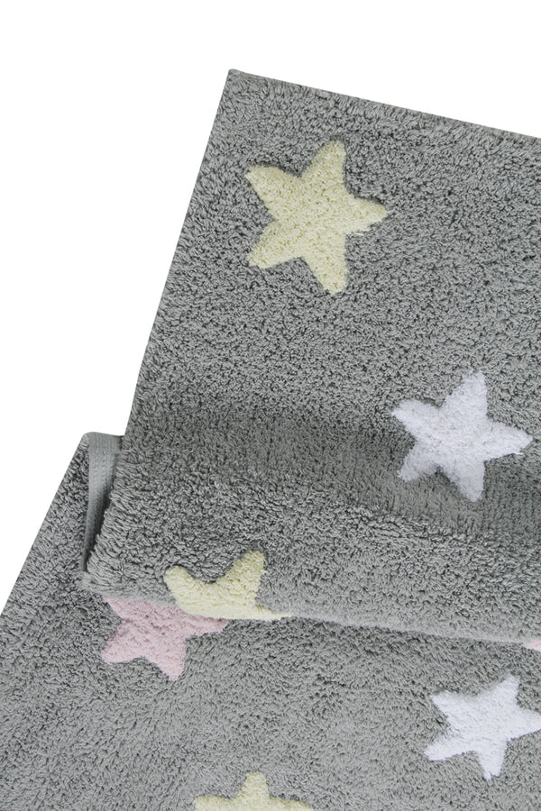 WASHABLE RUG TRICOLOR STARS GREY-PINK  Little Wonder & Co   