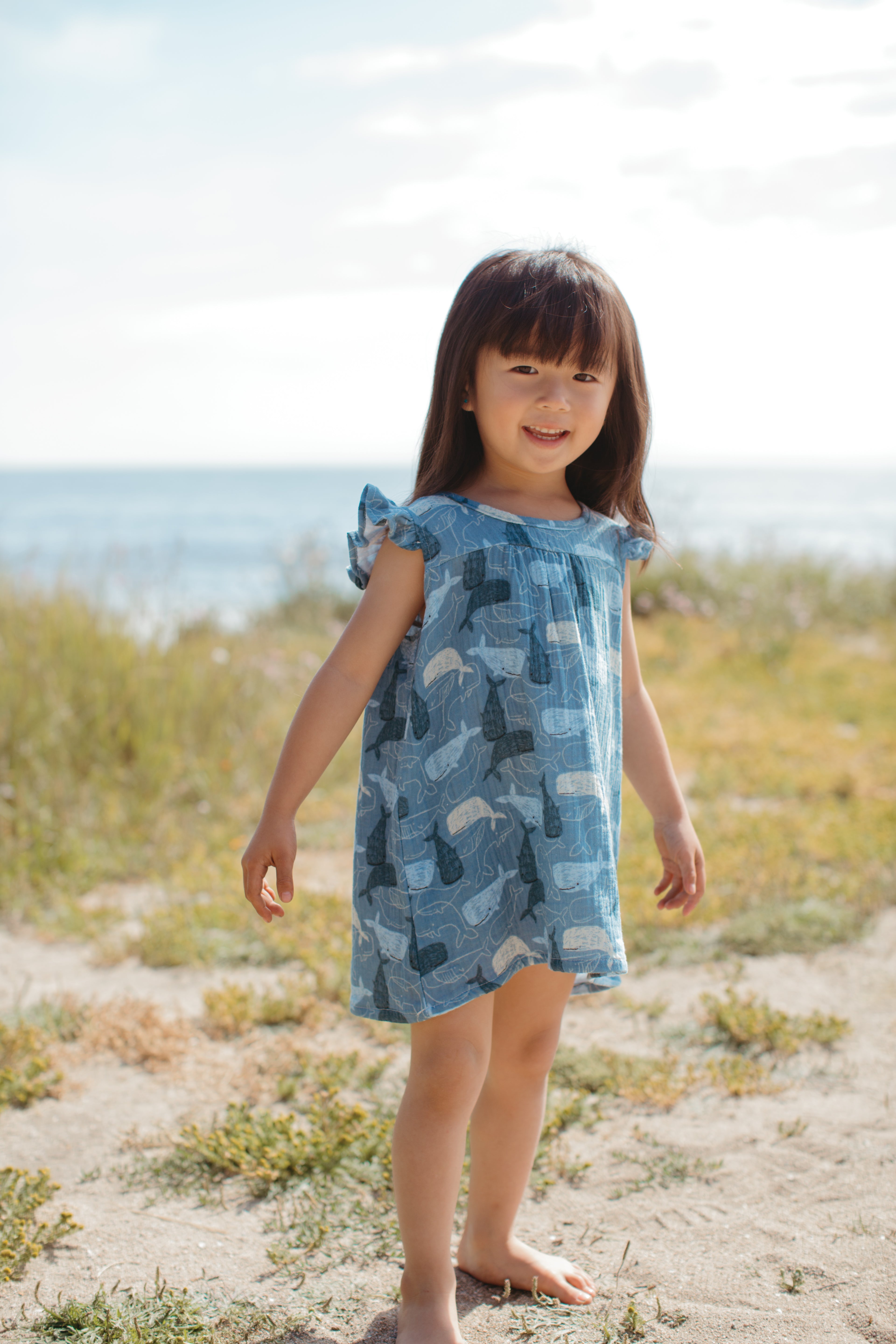 Muslin Flutter Sleeve Dress - Whale Tales