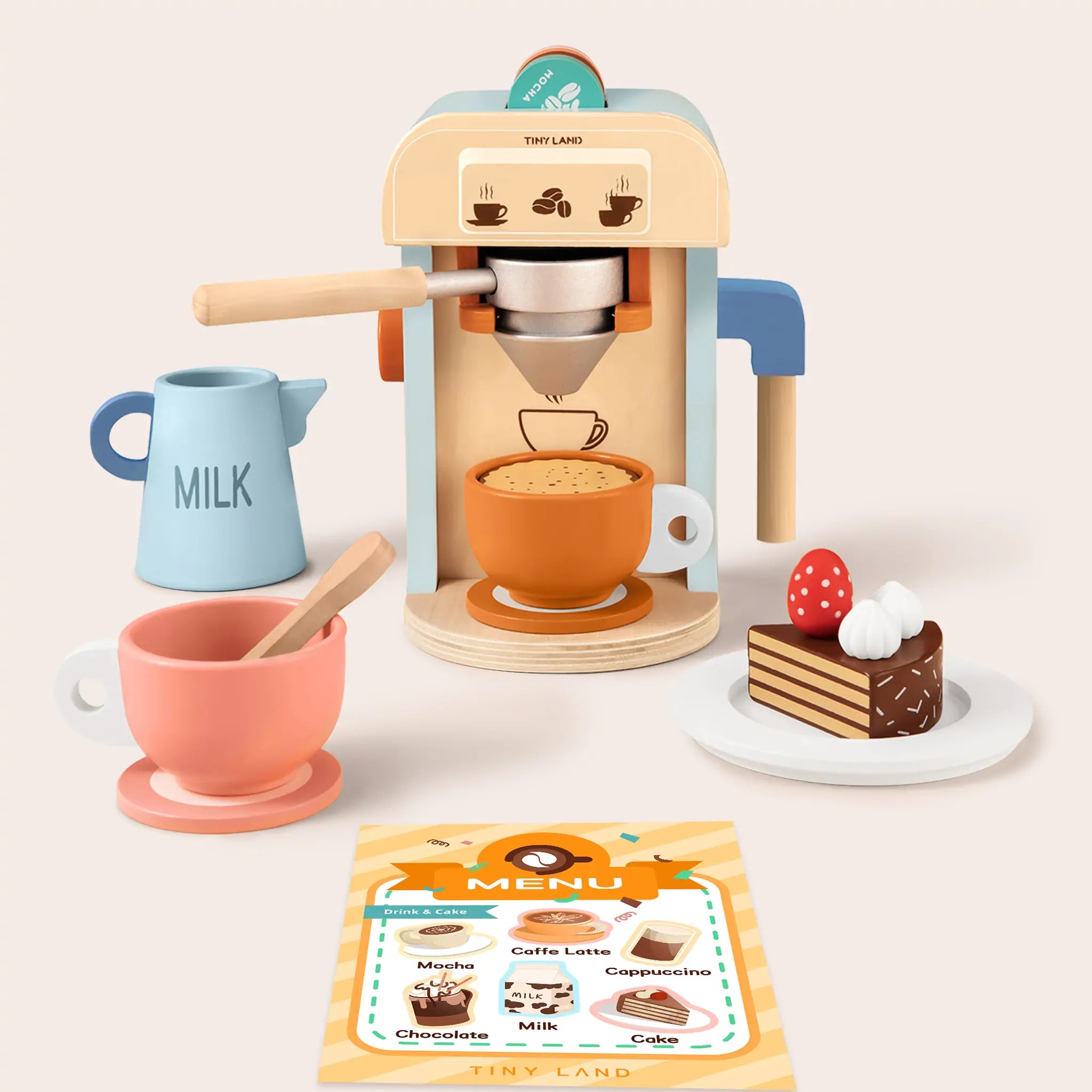 Tiny Land® Wooden Kids Play Coffee Maker Set Toy Cookware Tiny Land   