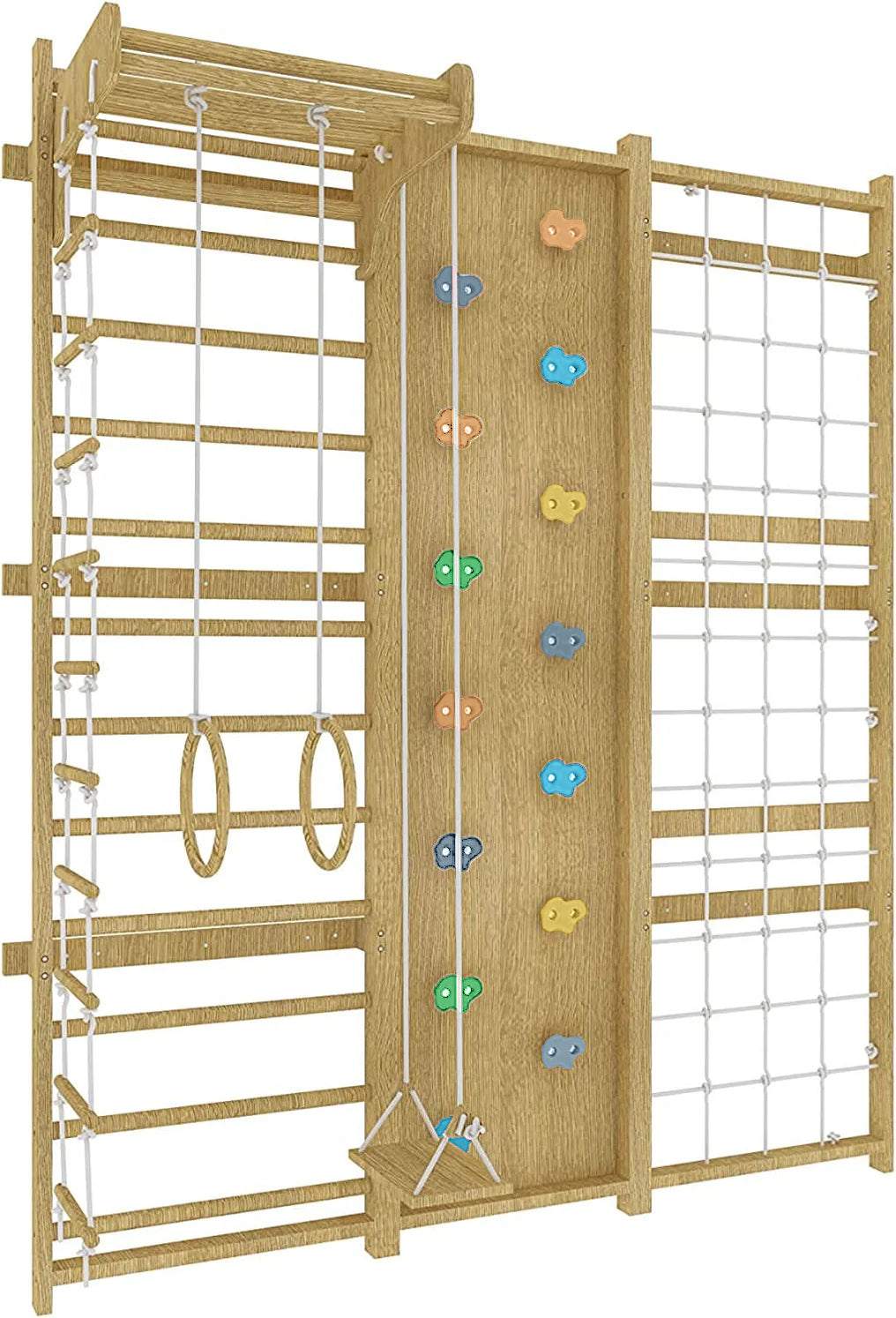 Walnut 9-in-1 Swedish Ladder Wall Gym | Indoor Wooden Climber & Activity Set for Kids - 95" Height
