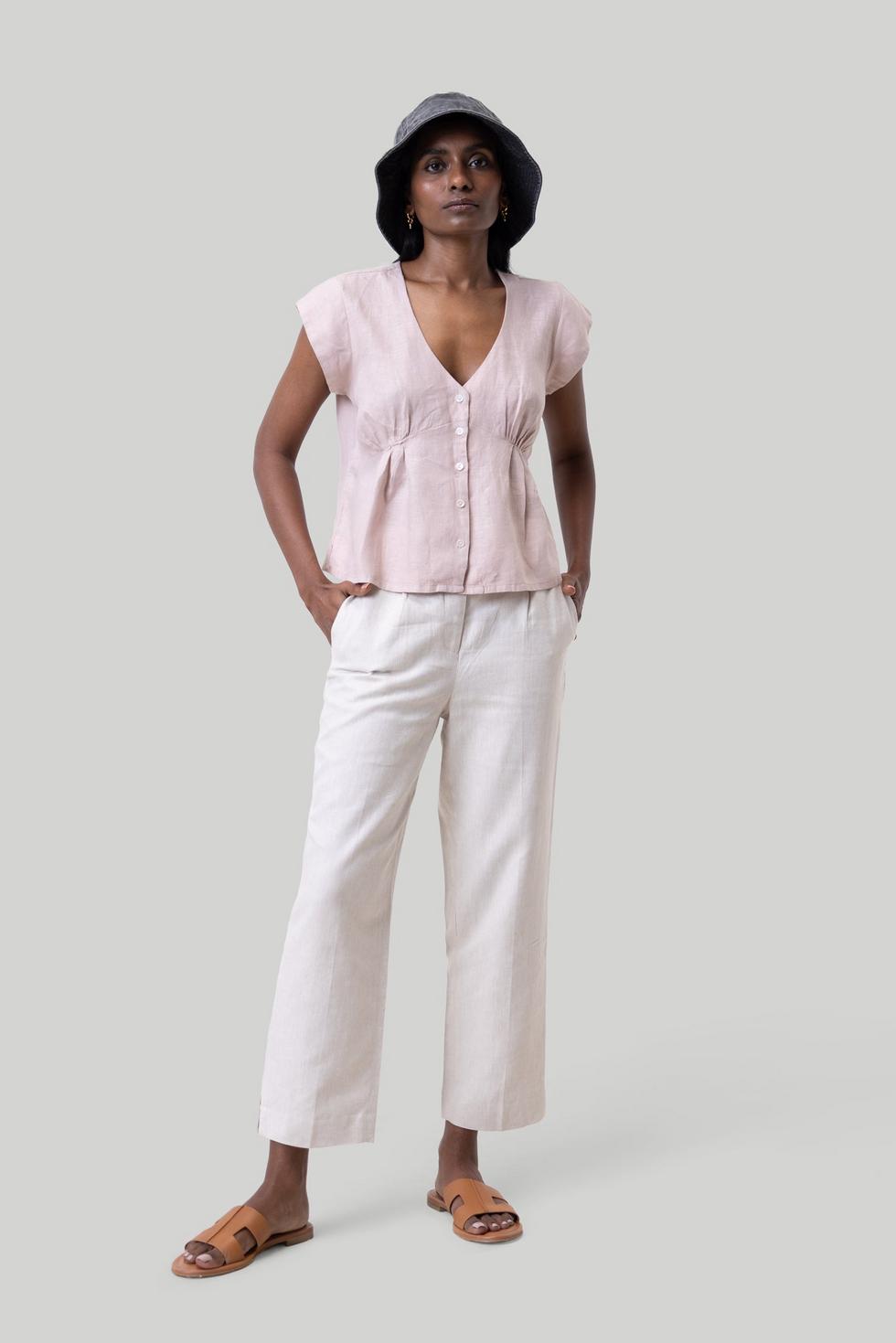 Deep V-neck Top - Hemp Pink