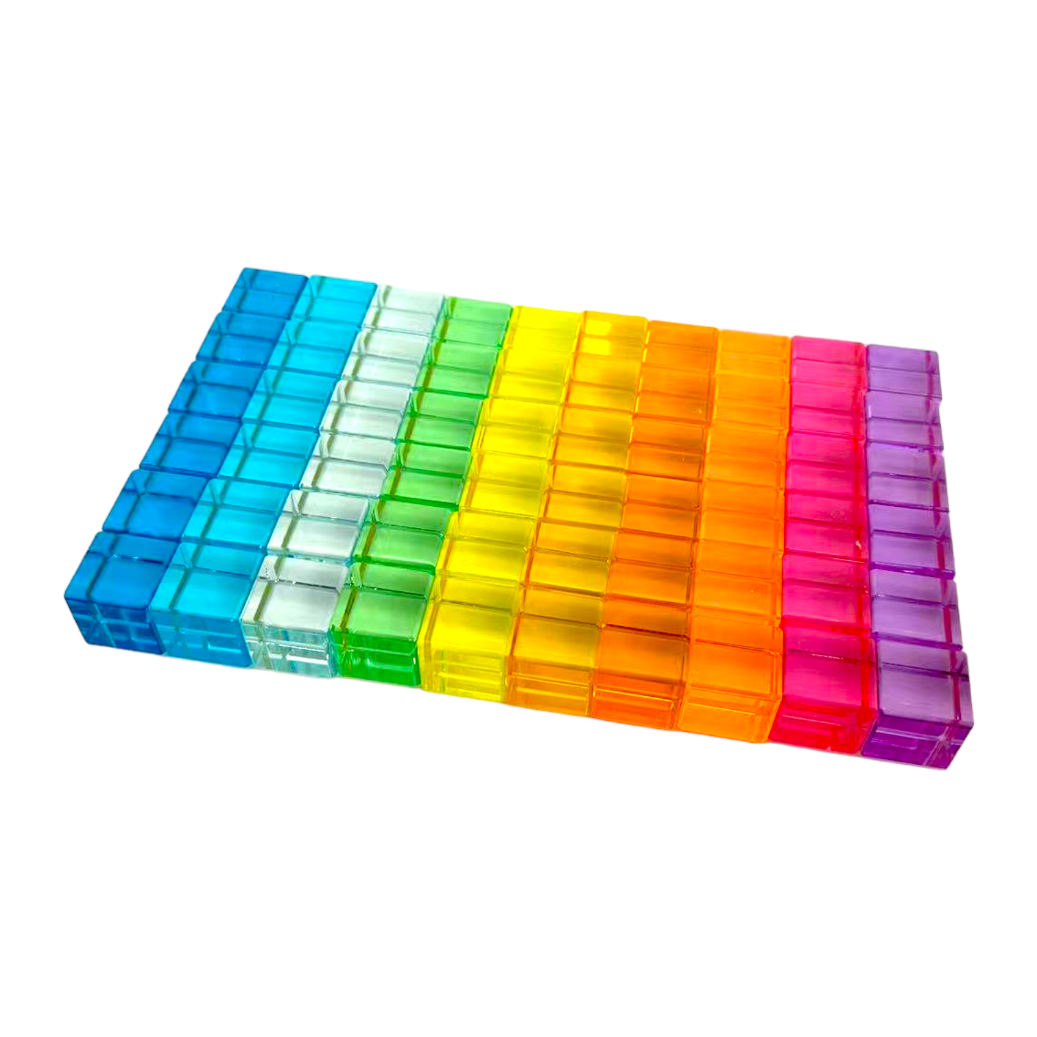 60 Pcs Crystal Clear Lucite Cubes Set with Wooden Tray – Rainbow or Pastel Colors