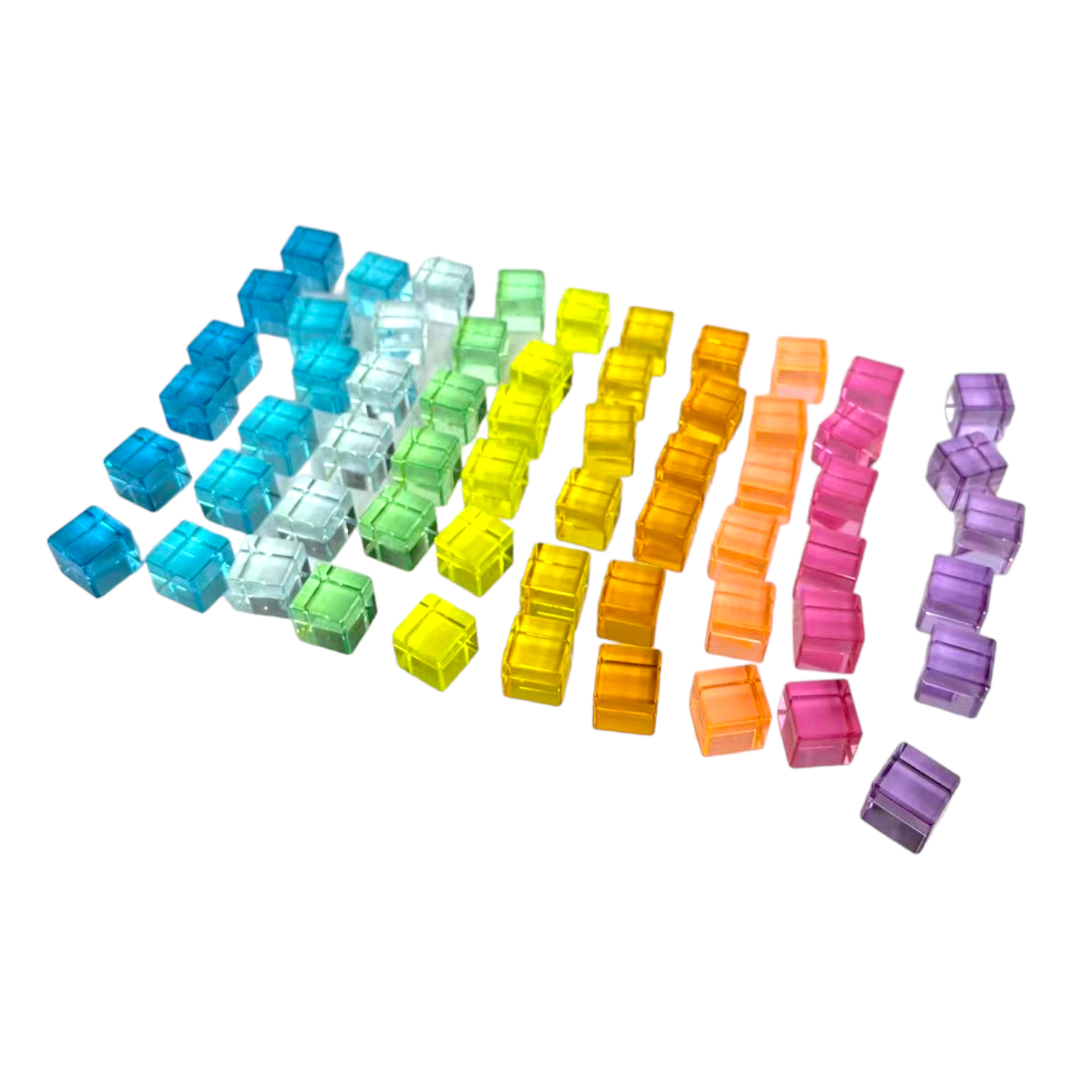 60 Pcs Crystal Clear Lucite Cubes Set with Wooden Tray – Rainbow or Pastel Colors