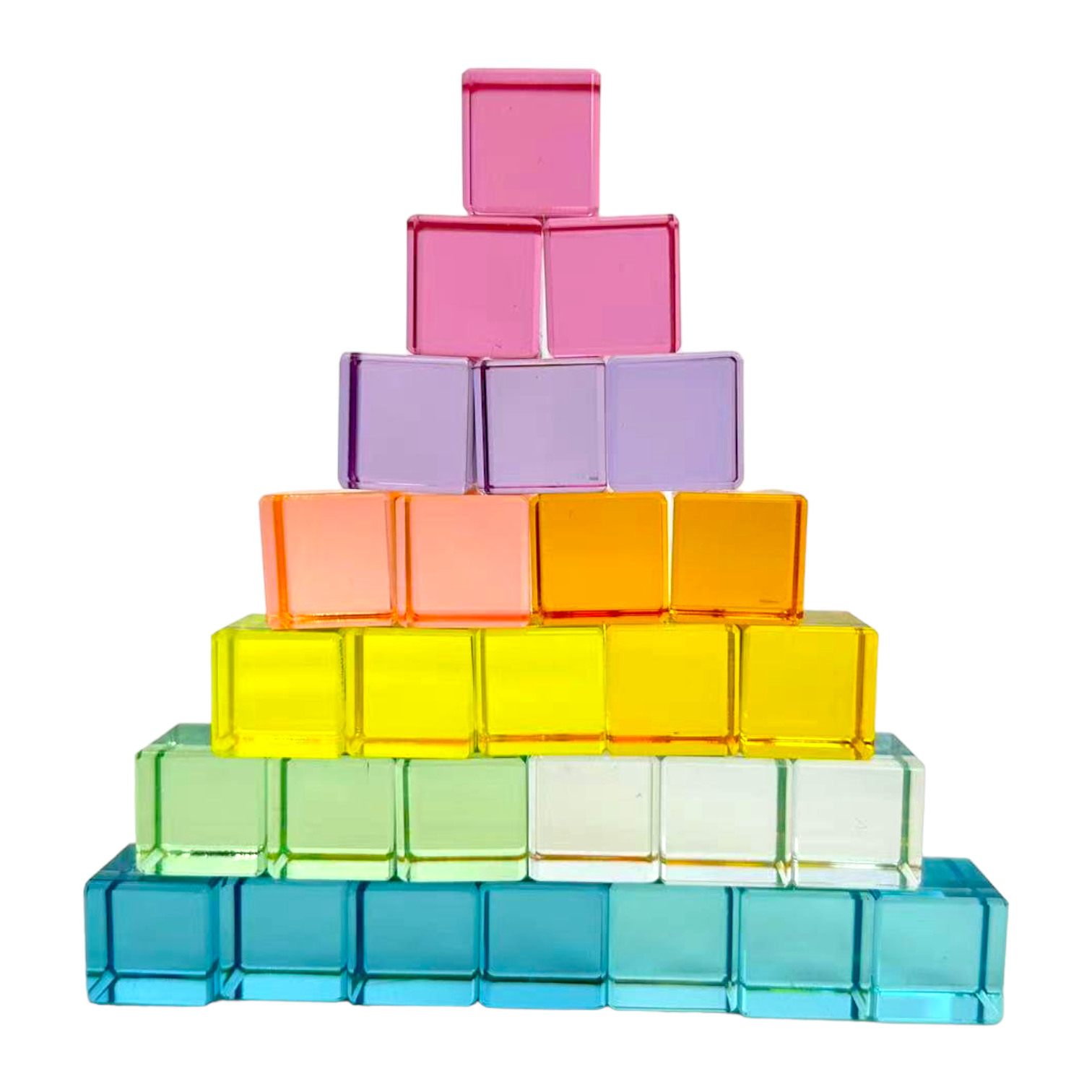 60 Pcs Crystal Clear Lucite Cubes Set with Wooden Tray – Rainbow or Pastel Colors
