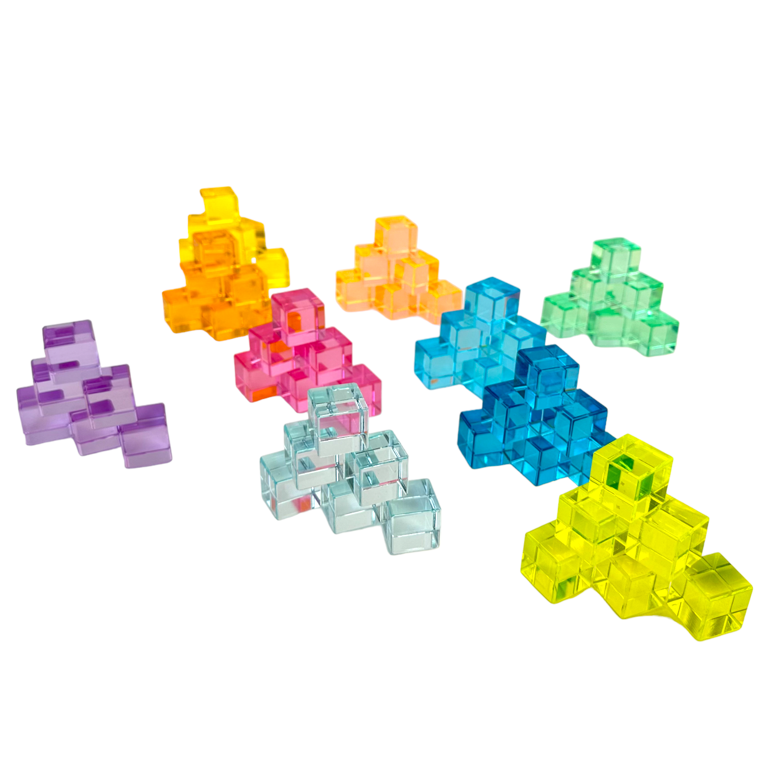 60 Pcs Crystal Clear Lucite Cubes Set with Wooden Tray – Rainbow or Pastel Colors