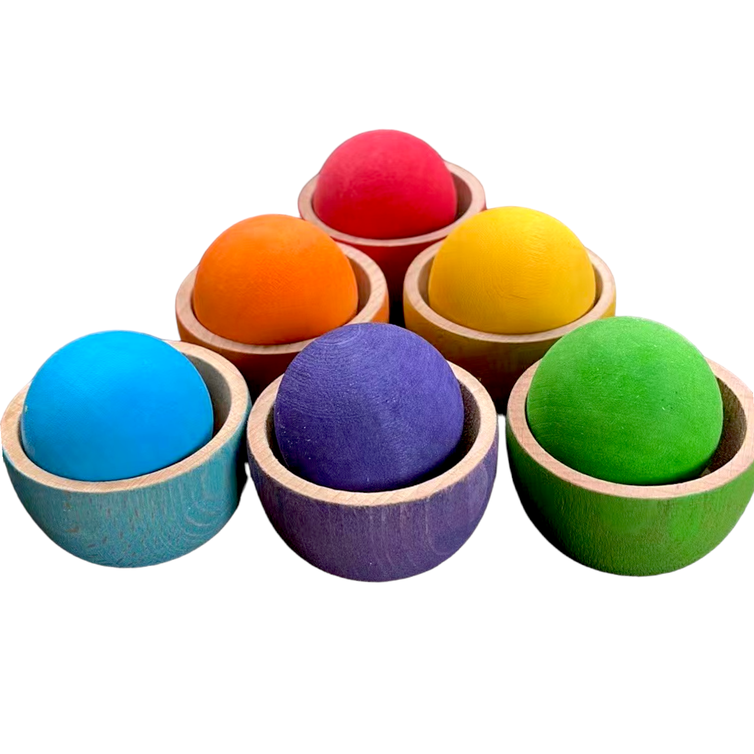 **Pre-order (Ships in 2-3 Weeks)**6-Piece Rainbow Wooden Bowls & Balls Set – Matching, Sorting & Open-Ended Play