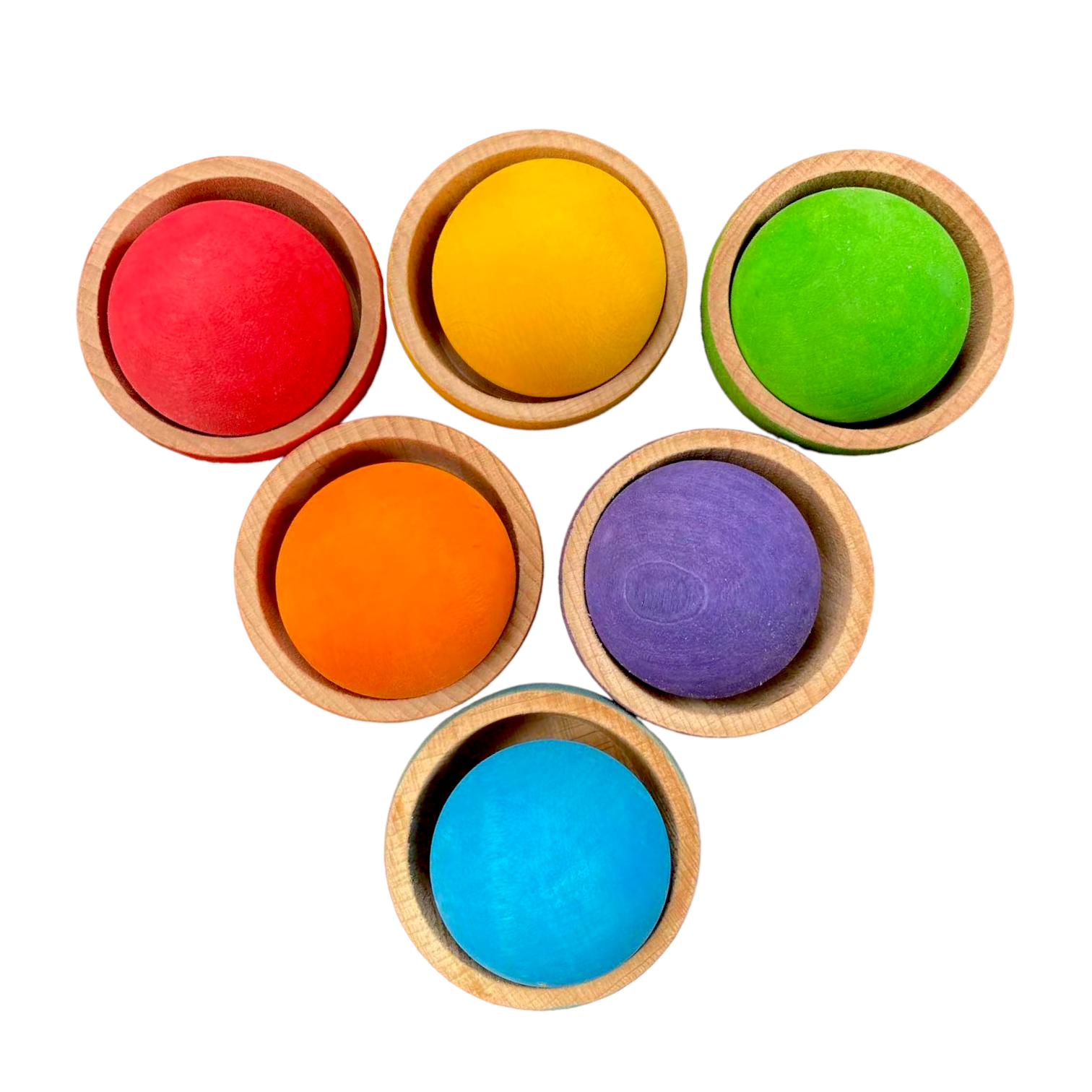**Pre-order (Ships in 2-3 Weeks)**6-Piece Rainbow Wooden Bowls & Balls Set – Matching, Sorting & Open-Ended Play