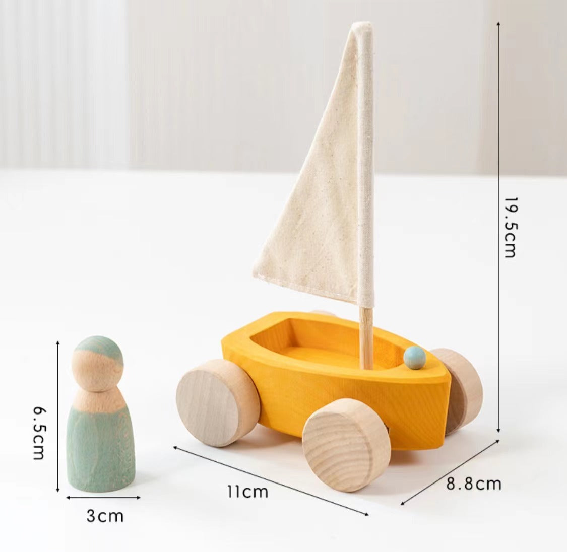 **Pre-order (Ships in 1-2 Weeks)**4 Pcs STAINED Wooden Land Yachts Set with 4 Peg Dolls