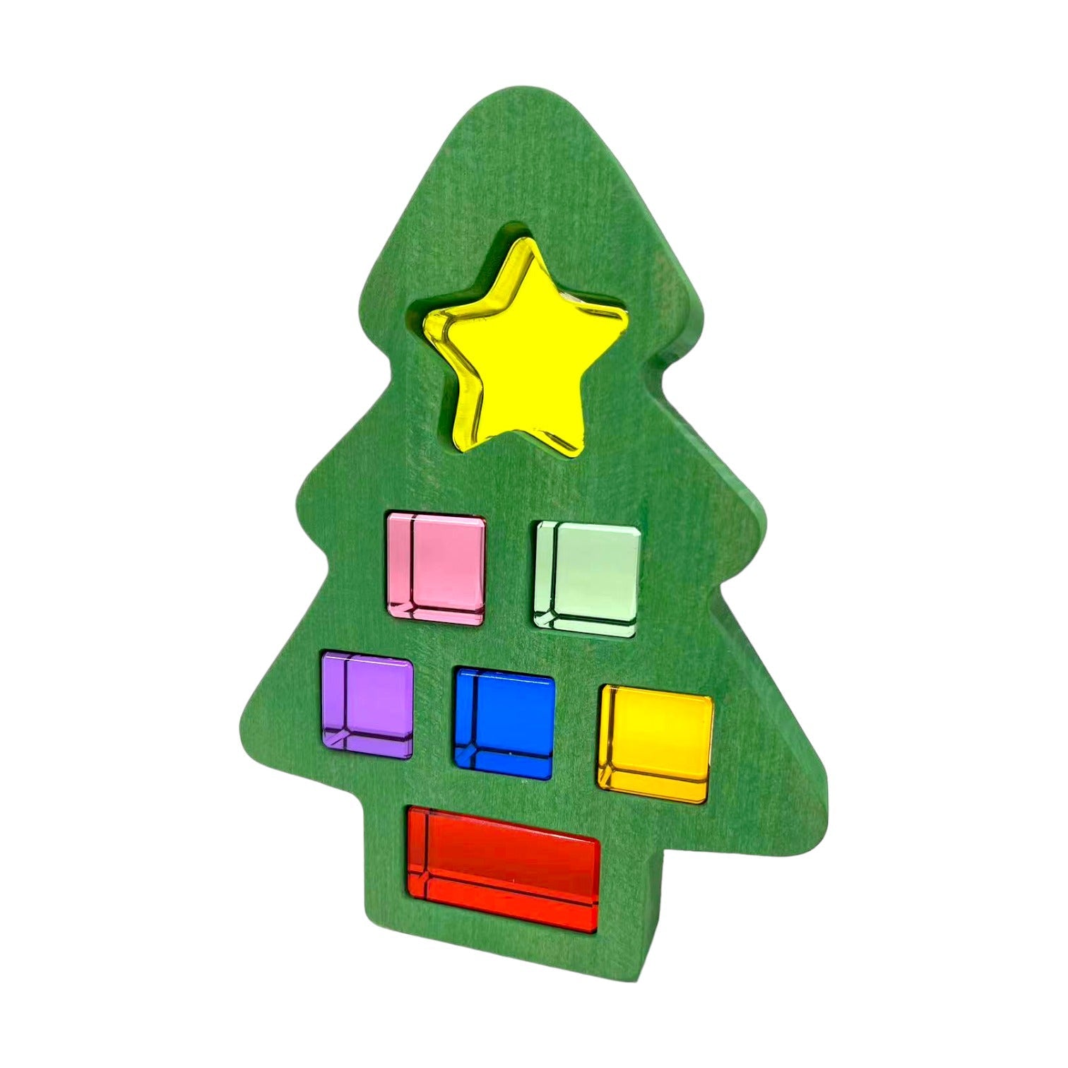 **Pre-order (Ships in 2-3 Weeks)**Wooden Christmas Tree with 7 Pcs Lucite Cubes Set