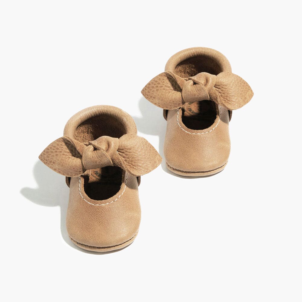 Weathered Brown Knotted Bow Baby Shoe