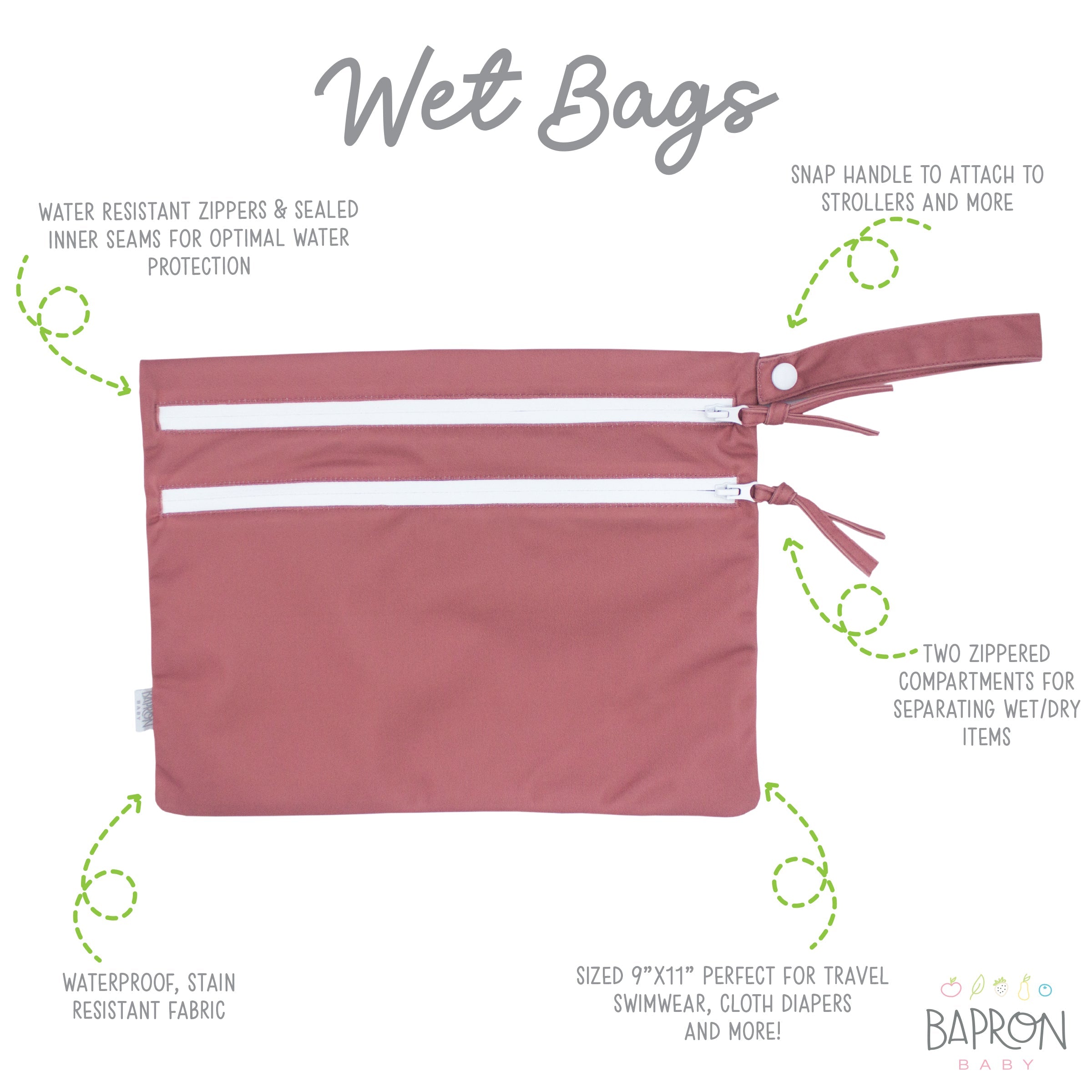 Solid Blush Minimalist - Waterproof Wet Bag (For mealtime, on-the-go, and more!)  BapronBaby   