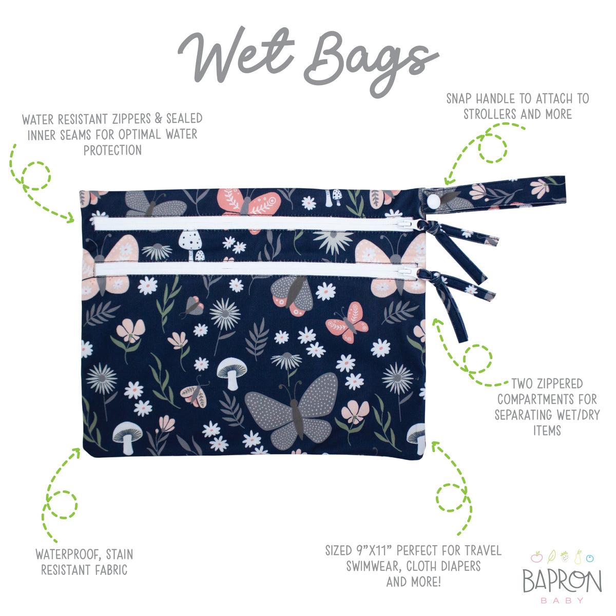 Butterfly Garden - Waterproof Wet Bag (For mealtime, on-the-go, and more!)