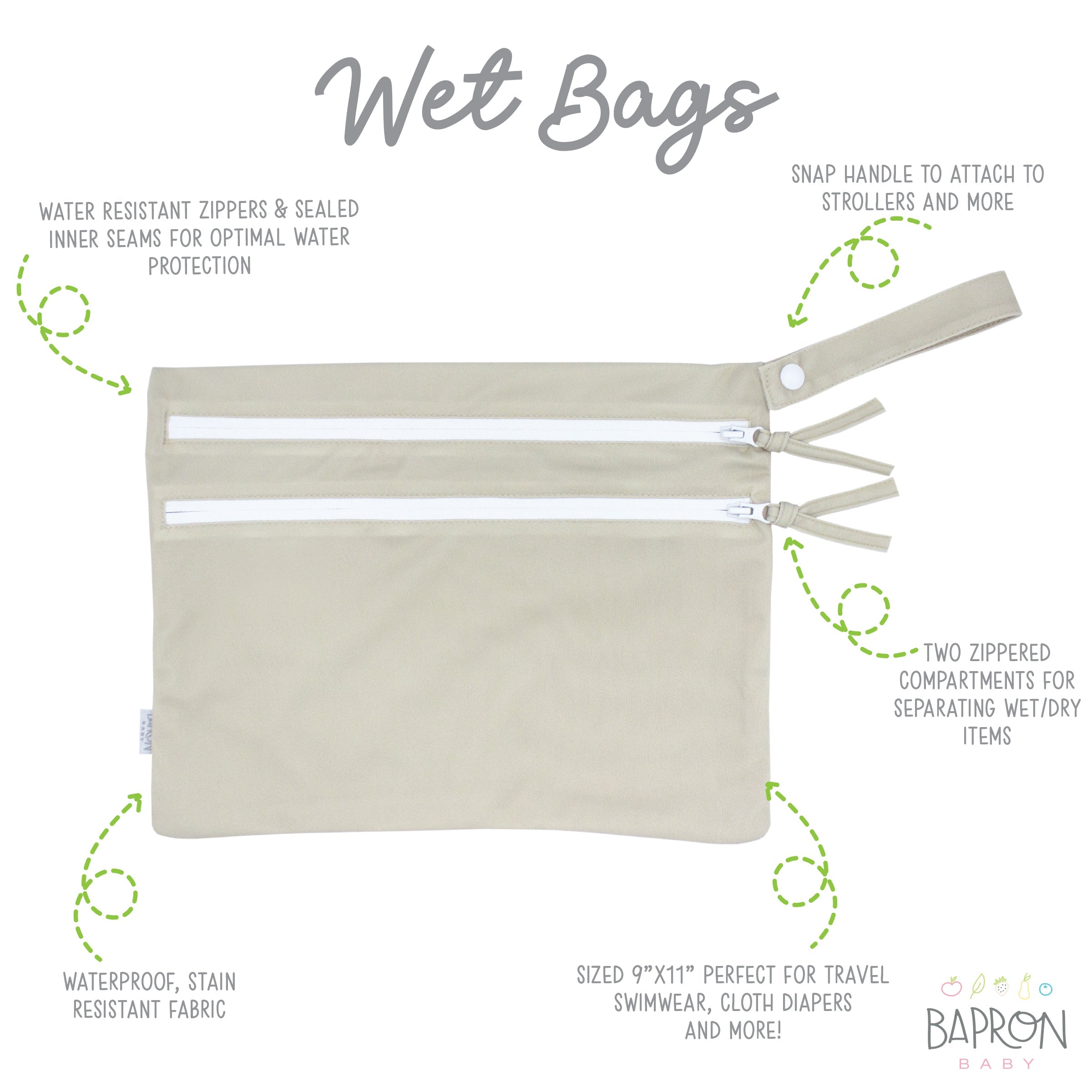 Solid Champagne Minimalist - Waterproof Wet Bag (For mealtime, on-the-go, and more!)  BapronBaby   