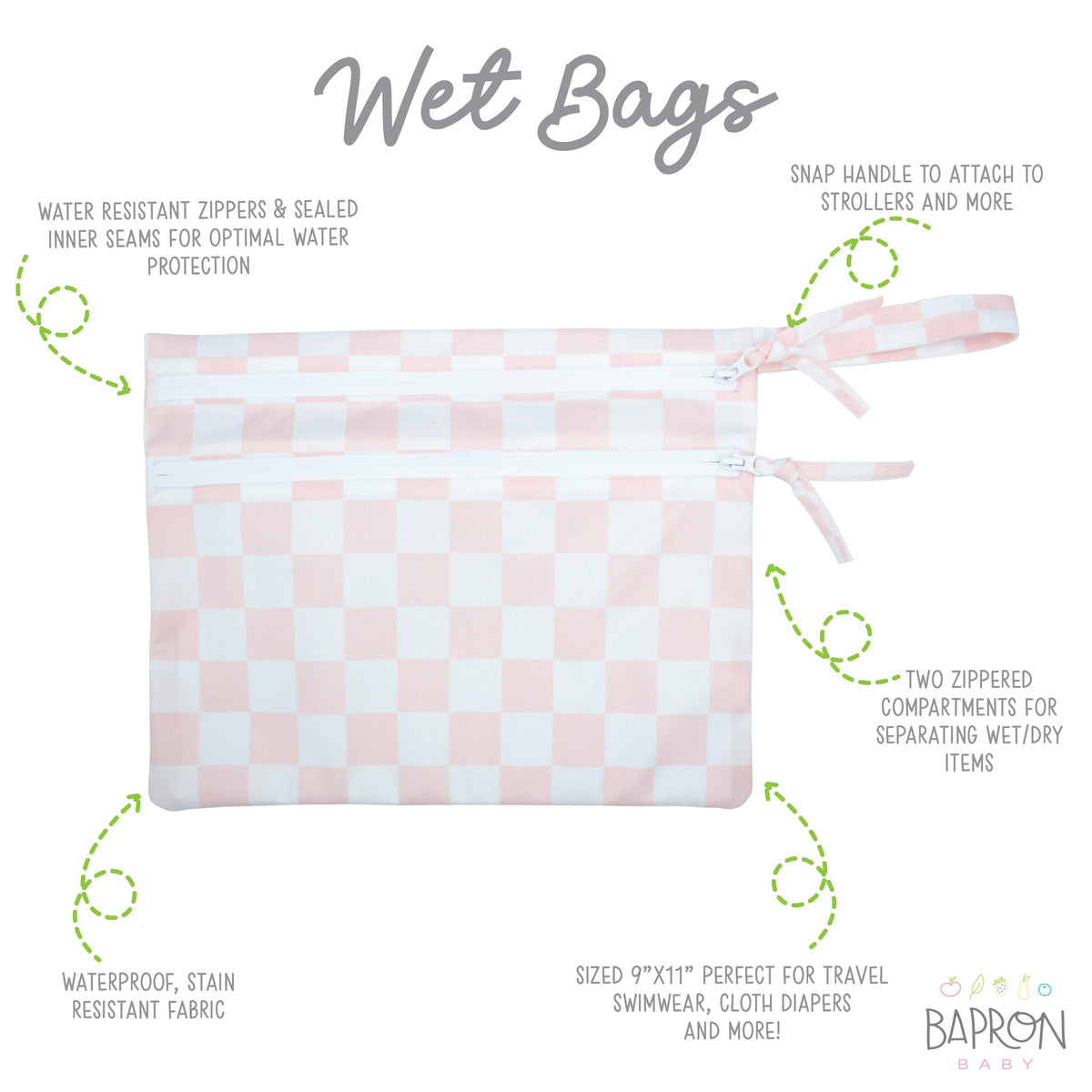 Pretty Pink Checkerboard - Waterproof Wet Bag (For mealtime, on-the-go, and more!)