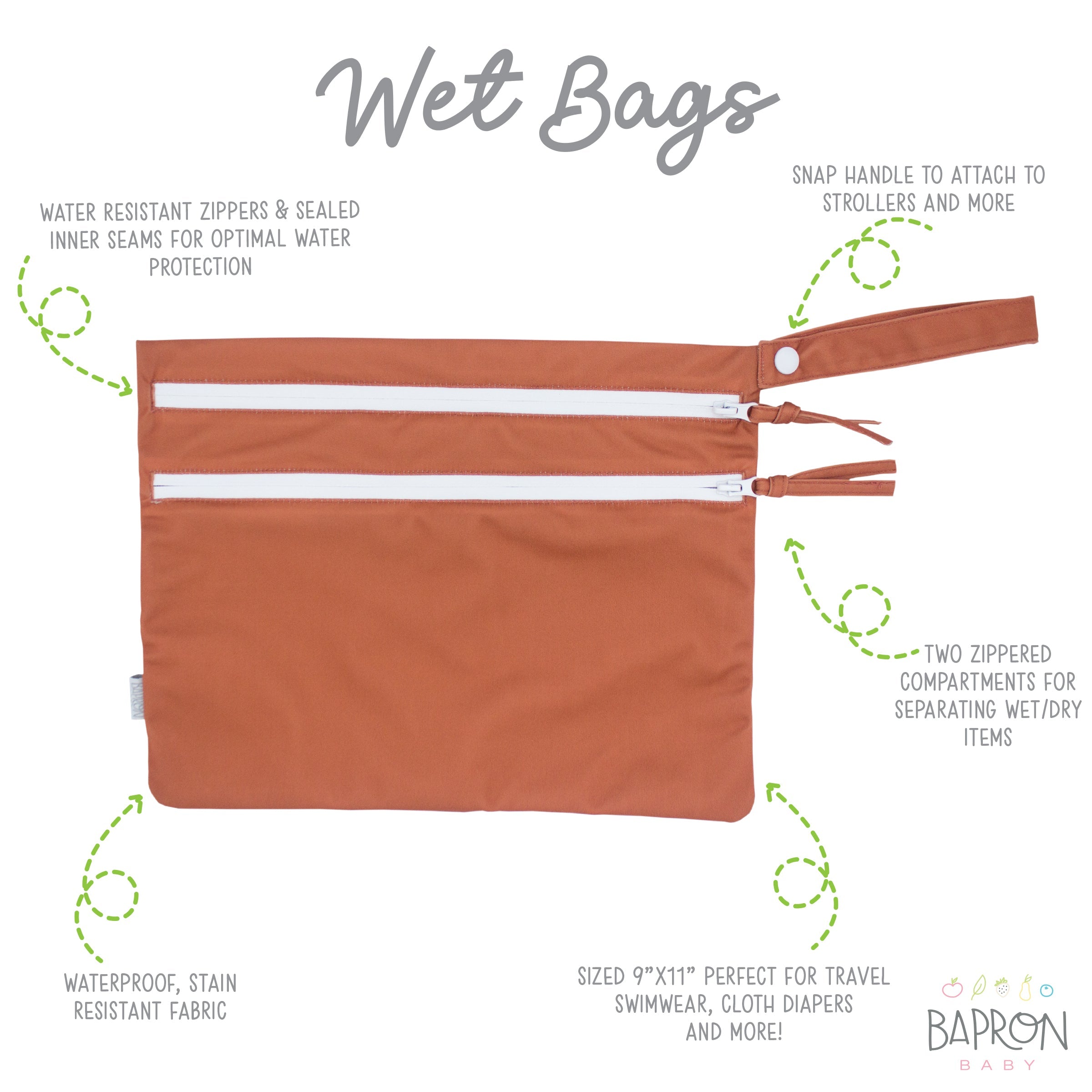 Solid Copper Minimalist - Waterproof Wet Bag (For mealtime, on-the-go, and more!)  BapronBaby   