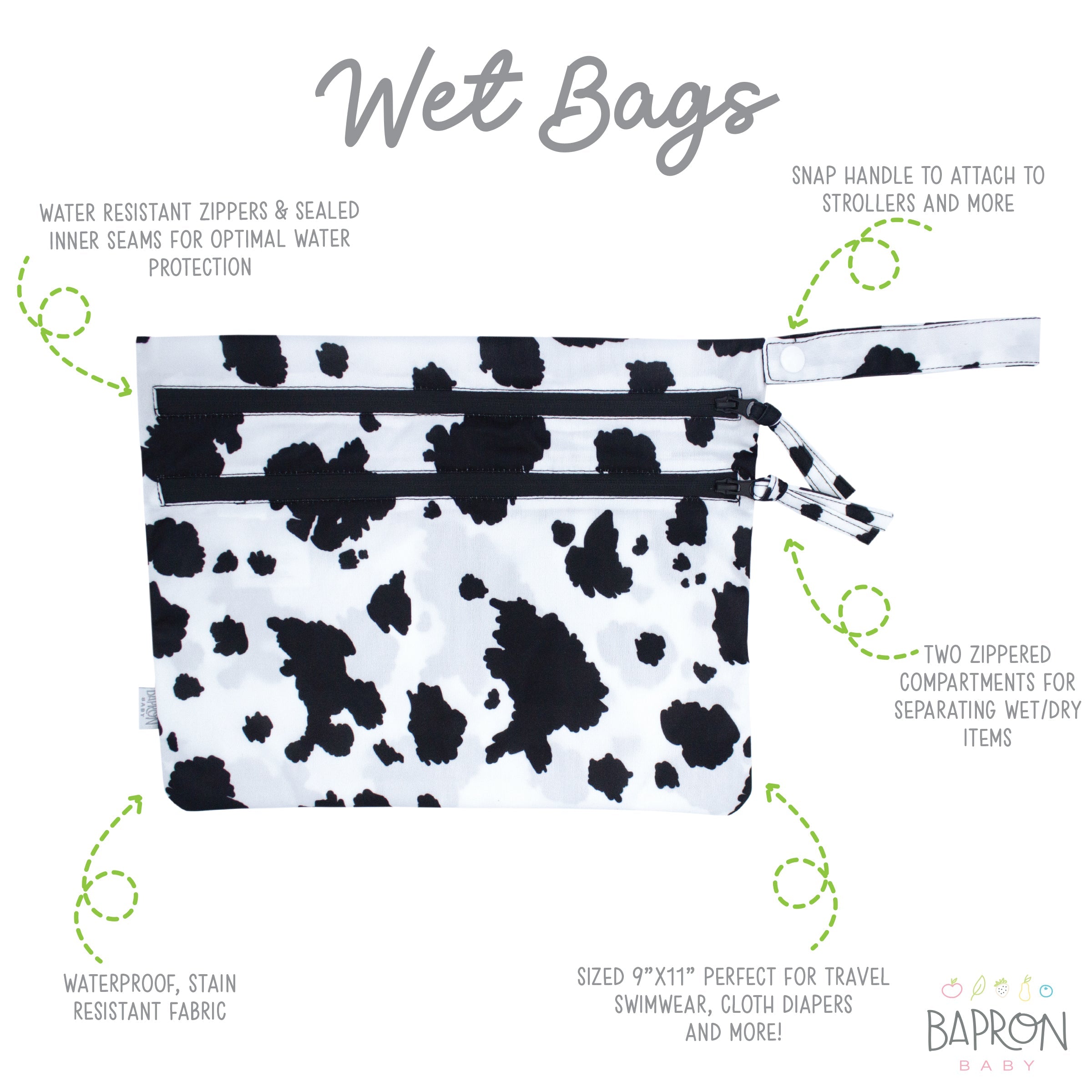 Cowhide - Waterproof Wet Bag (For mealtime, on-the-go, and more!)  BapronBaby   