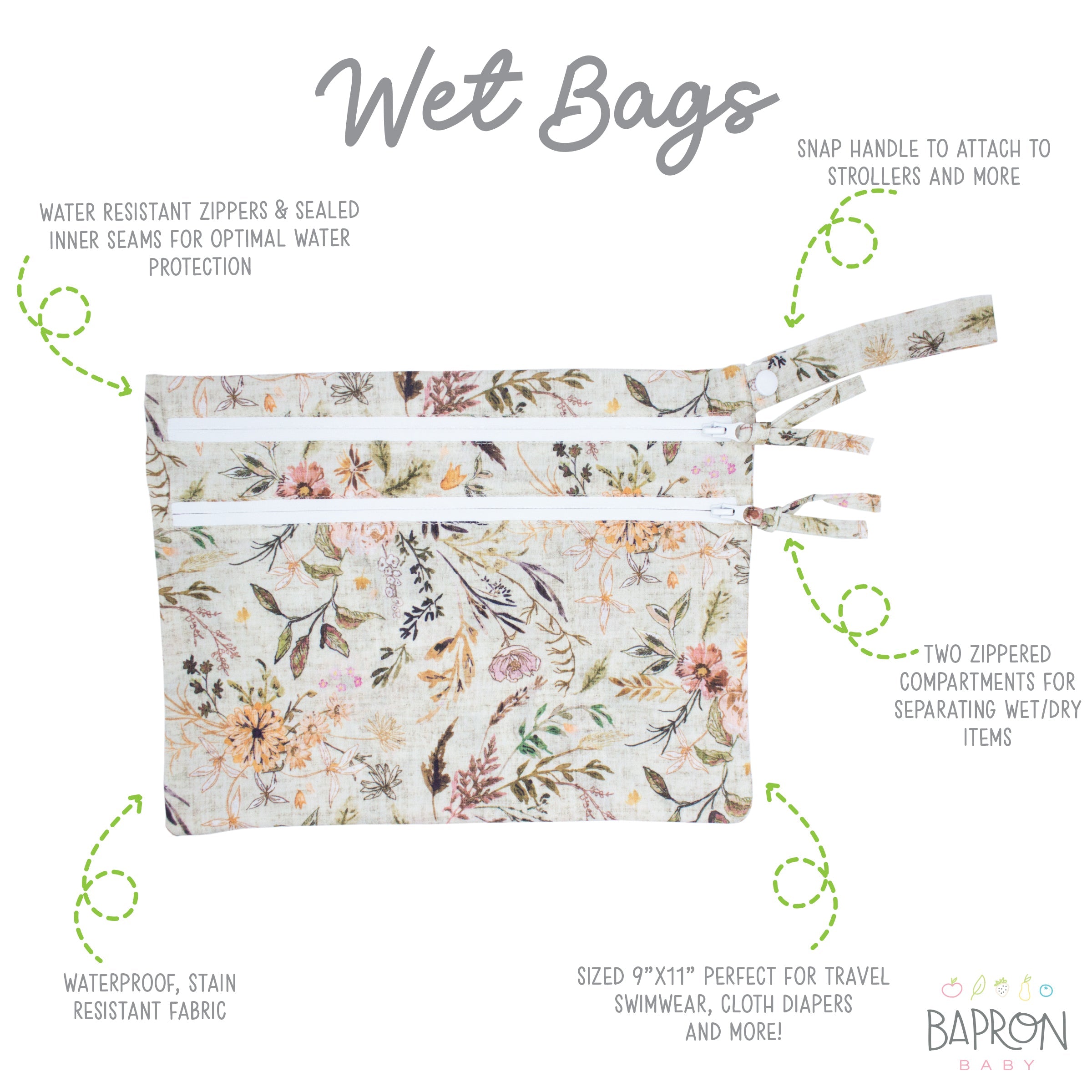 Delilah Floral - Waterproof Wet Bag (For mealtime, on-the-go, and more!)  BapronBaby   