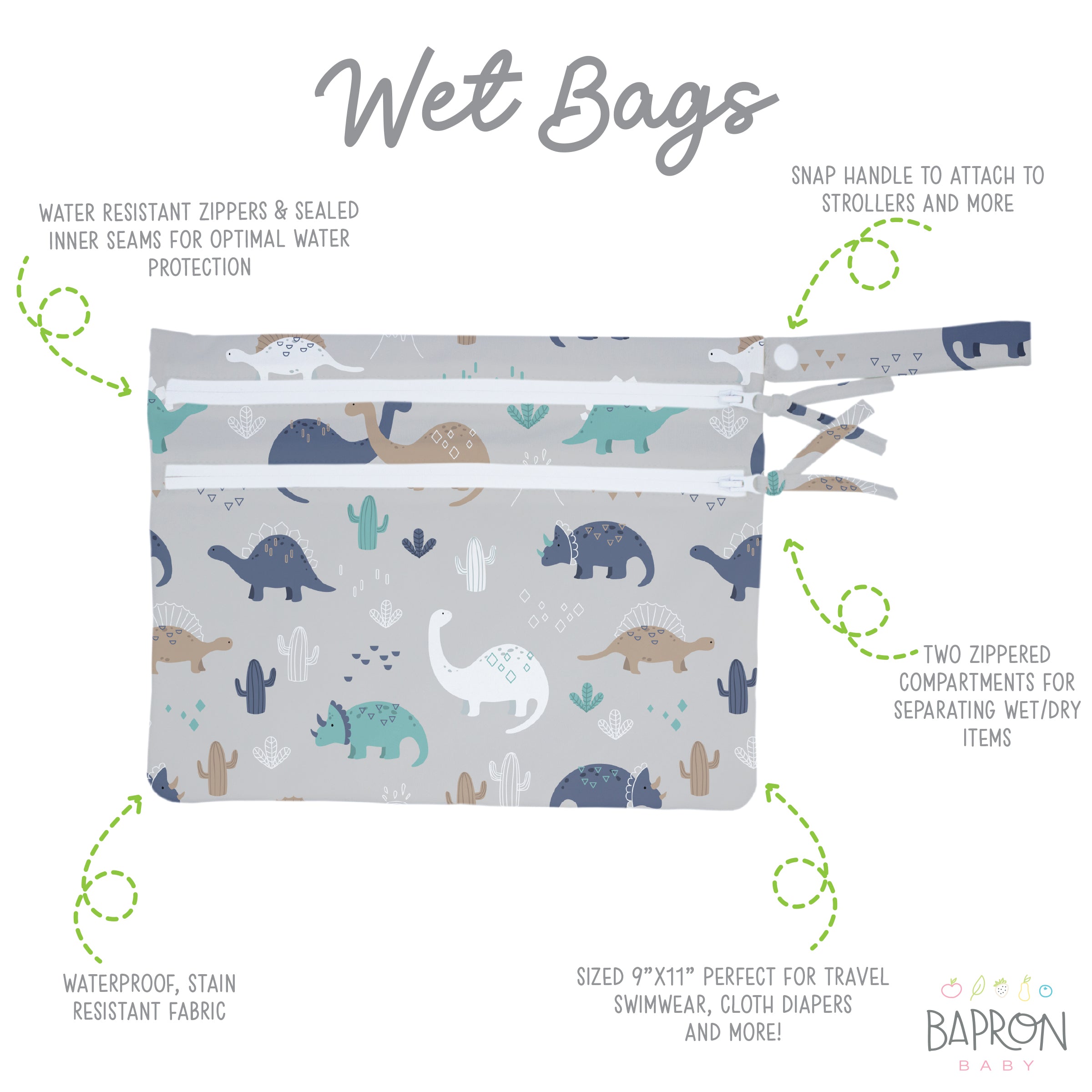 Desert Dinos - Waterproof Wet Bag (For mealtime, on-the-go, and more!)  BapronBaby   