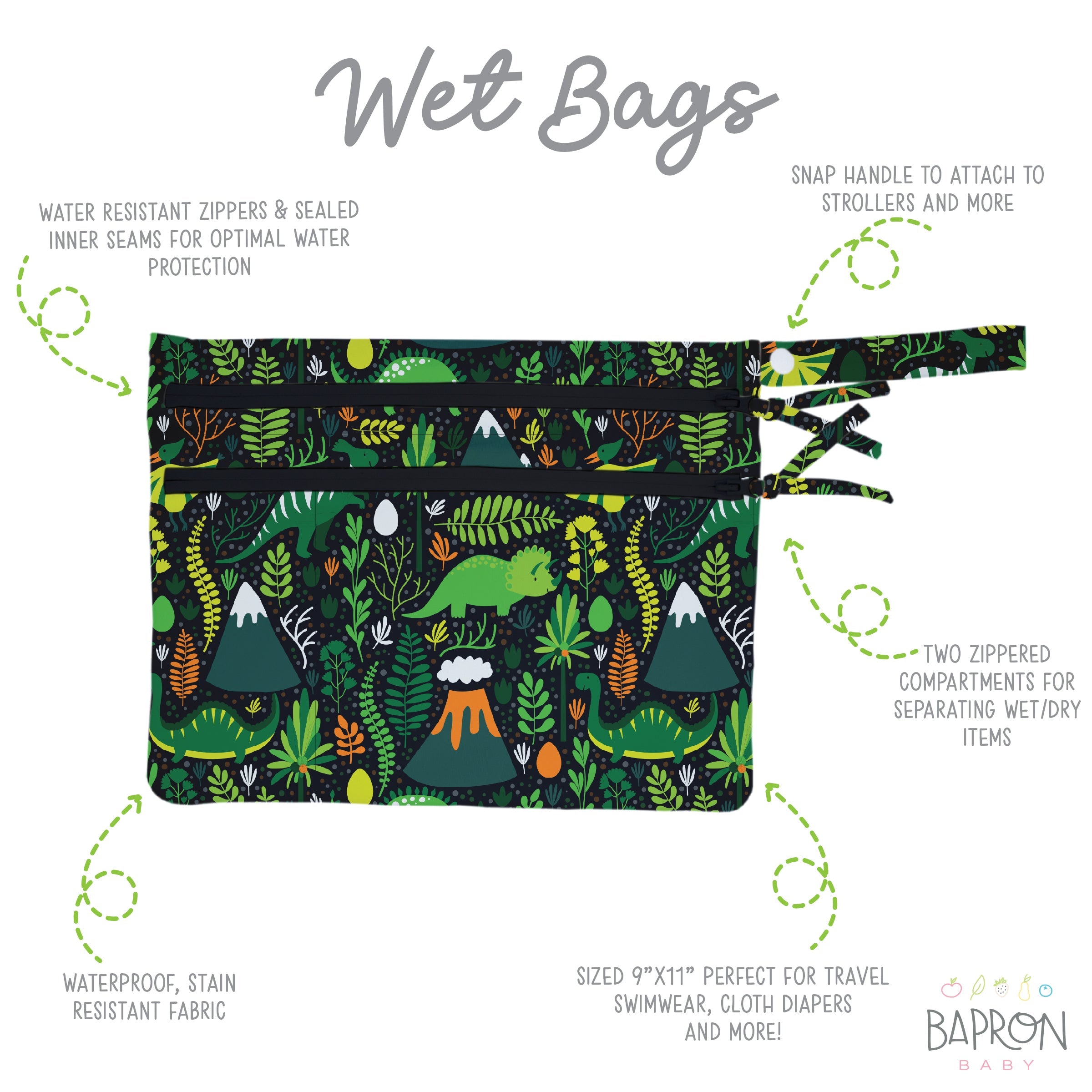 Dino Days - Waterproof Wet Bag (For mealtime, on-the-go, and more!)  BapronBaby   