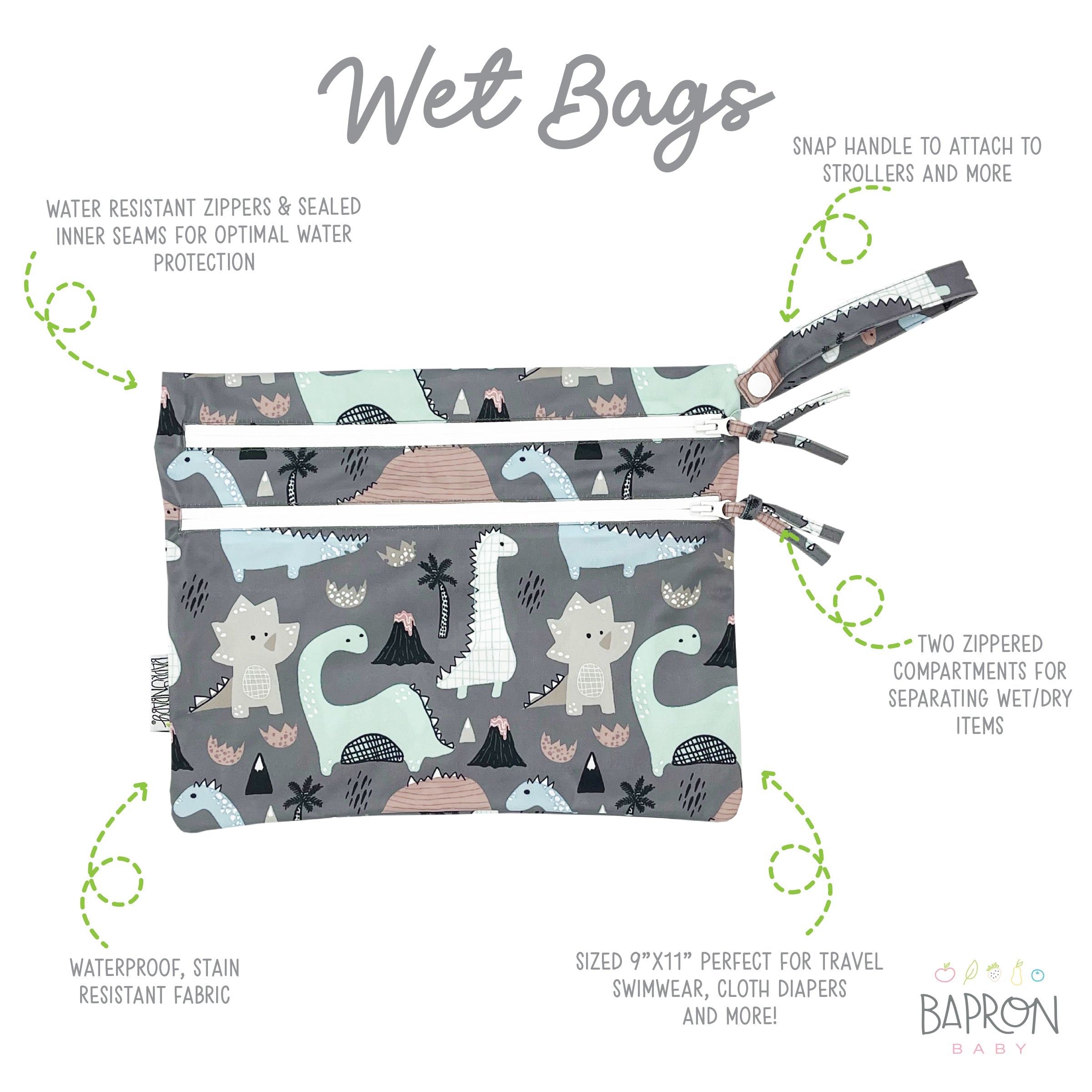 Dinosaur Drawing - Waterproof Wet Bag (For mealtime, on-the-go, and more!)  BapronBaby   