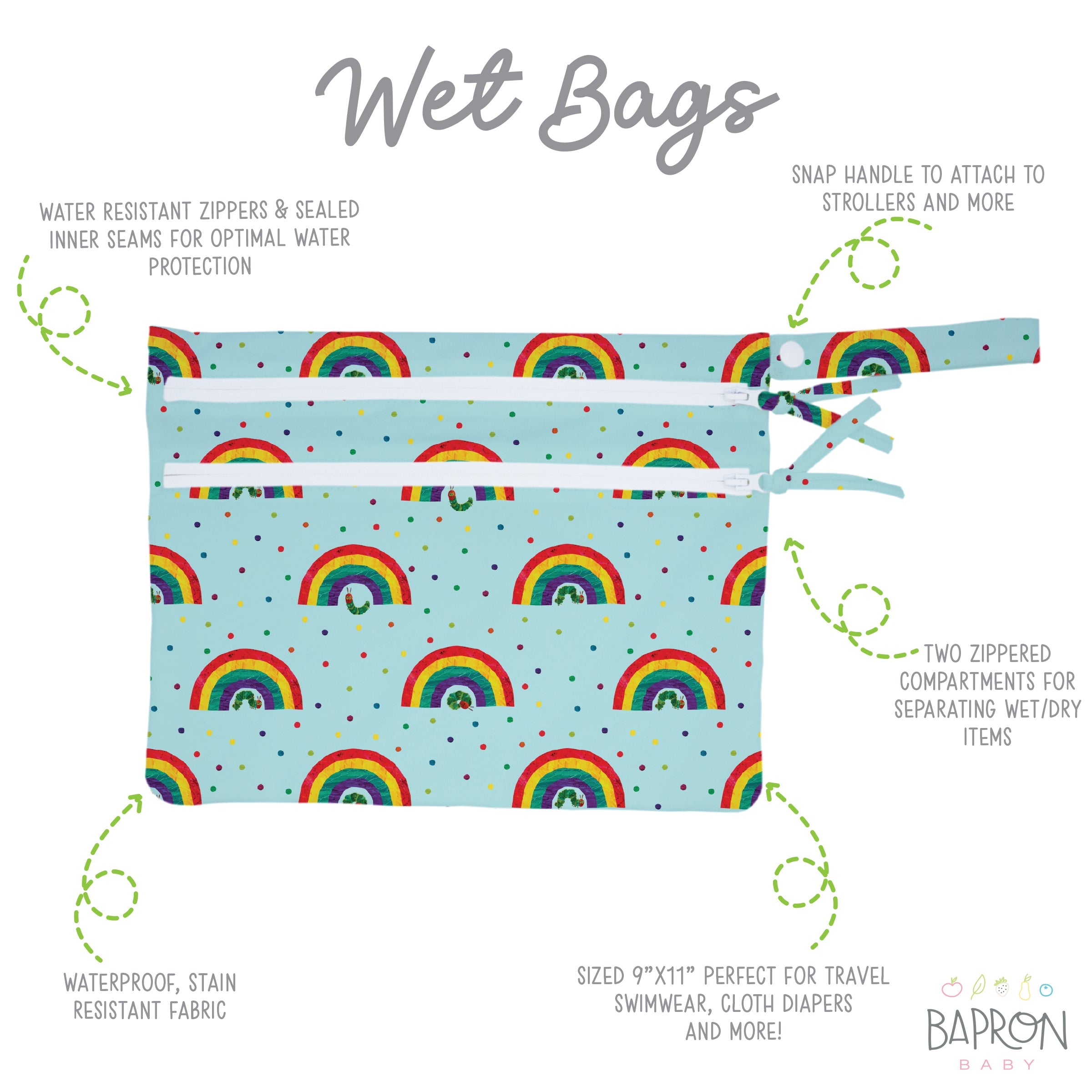 Rainbow Caterpillar - Waterproof Wet Bag (For mealtime, on-the-go, and more!) - from the World Of Eric Carle SALE  BapronBaby   