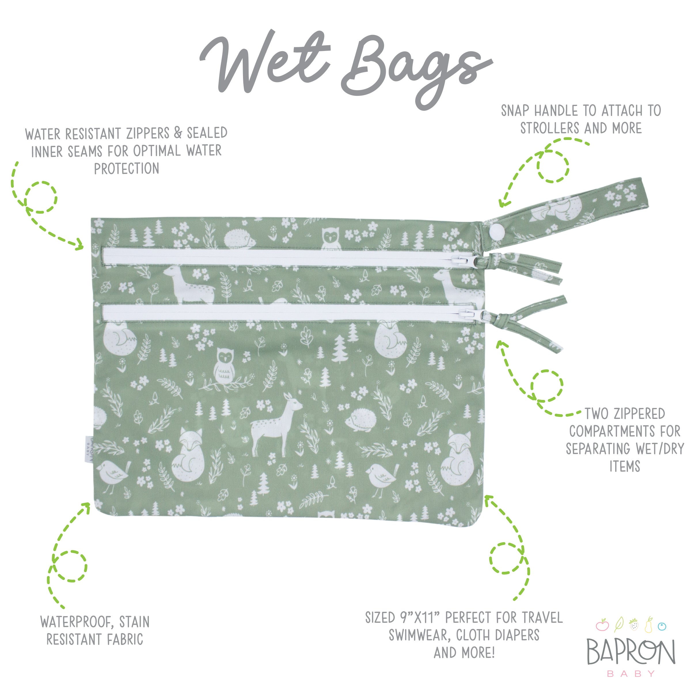 Forest Friends - Waterproof Wet Bag (For mealtime, on-the-go, and more!)  BapronBaby   