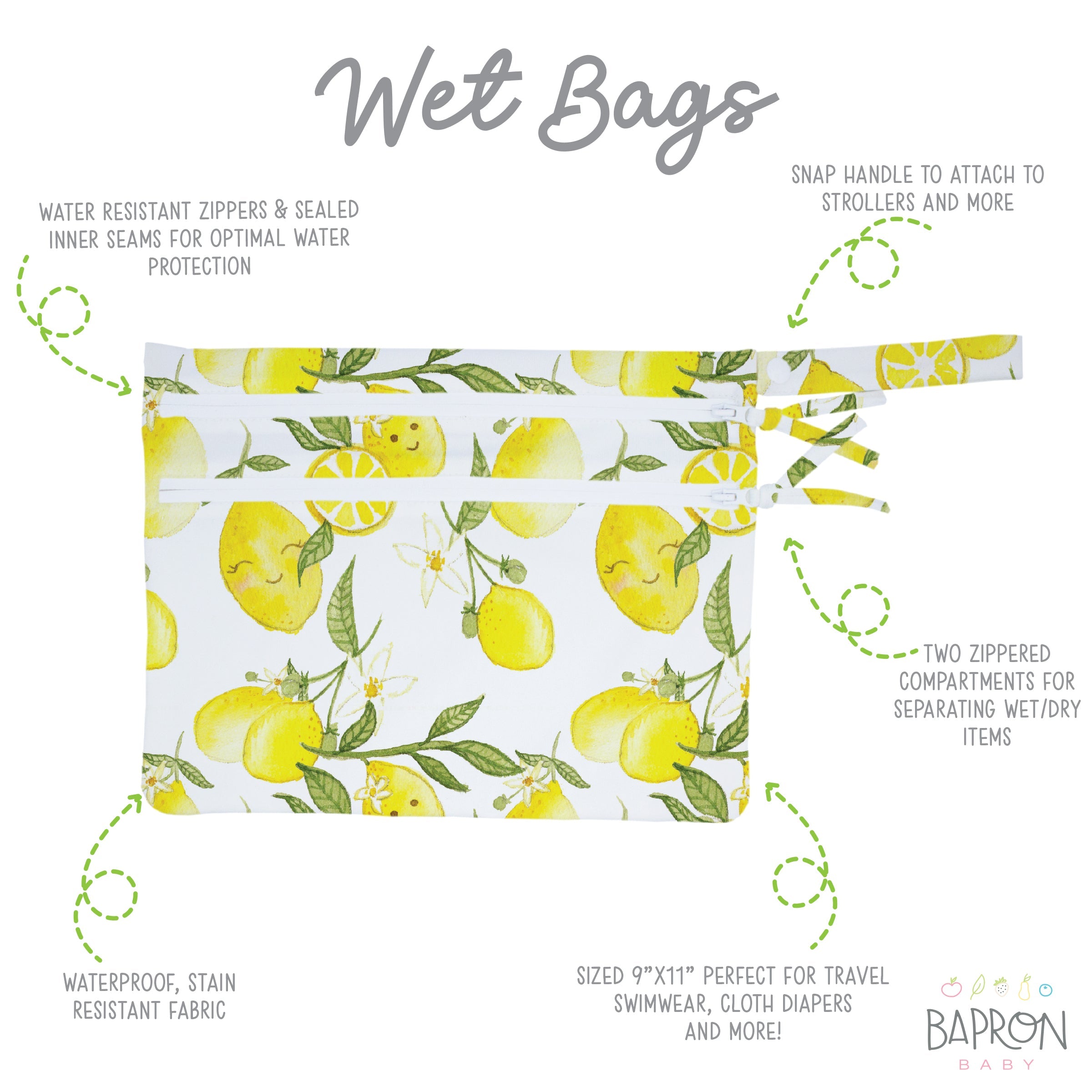 Fresh Lemon - Waterproof Wet Bag (For mealtime, on-the-go, and more!)  BapronBaby   