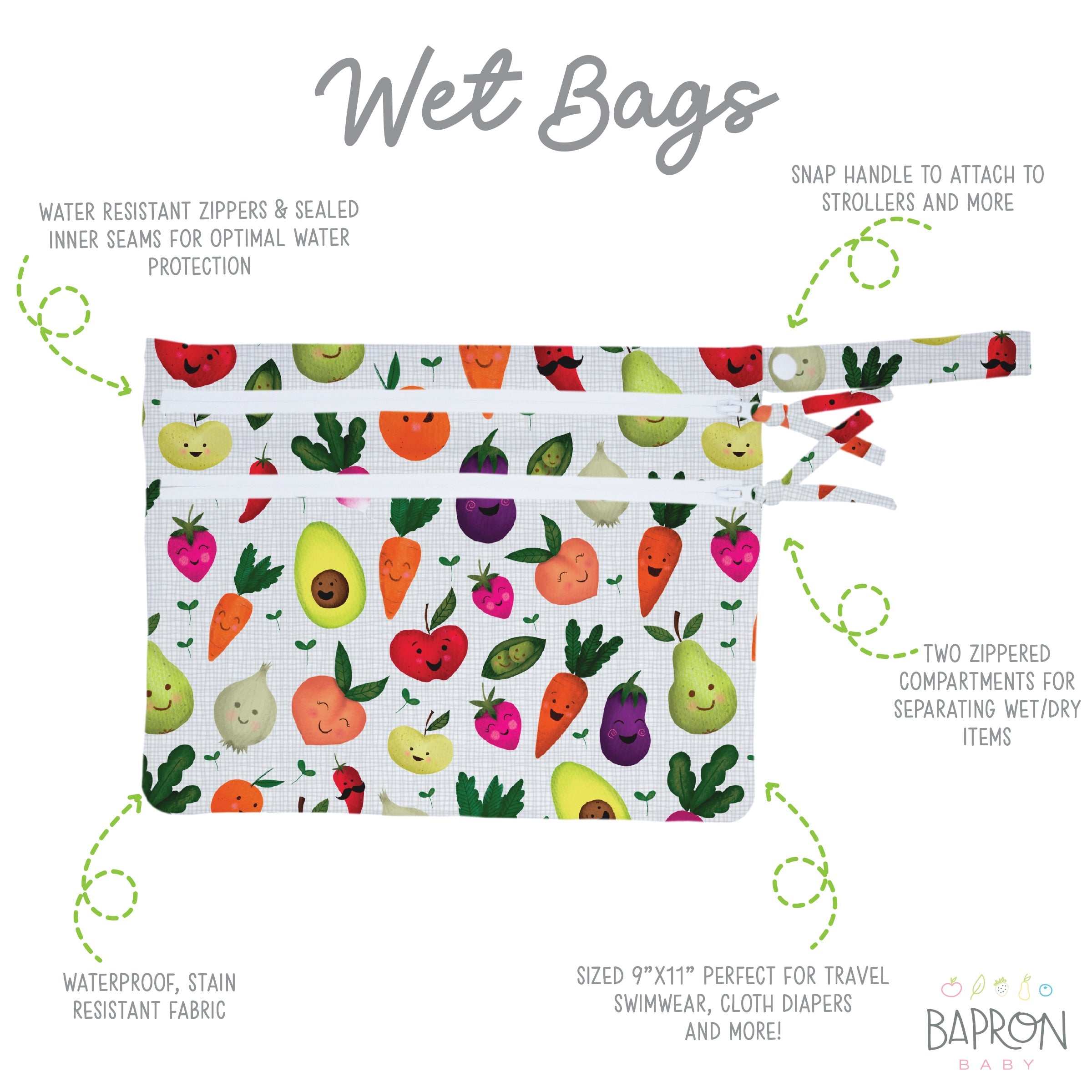 Market Fresh Produce - Waterproof Wet Bag (For mealtime, on-the-go, and more!)  BapronBaby   