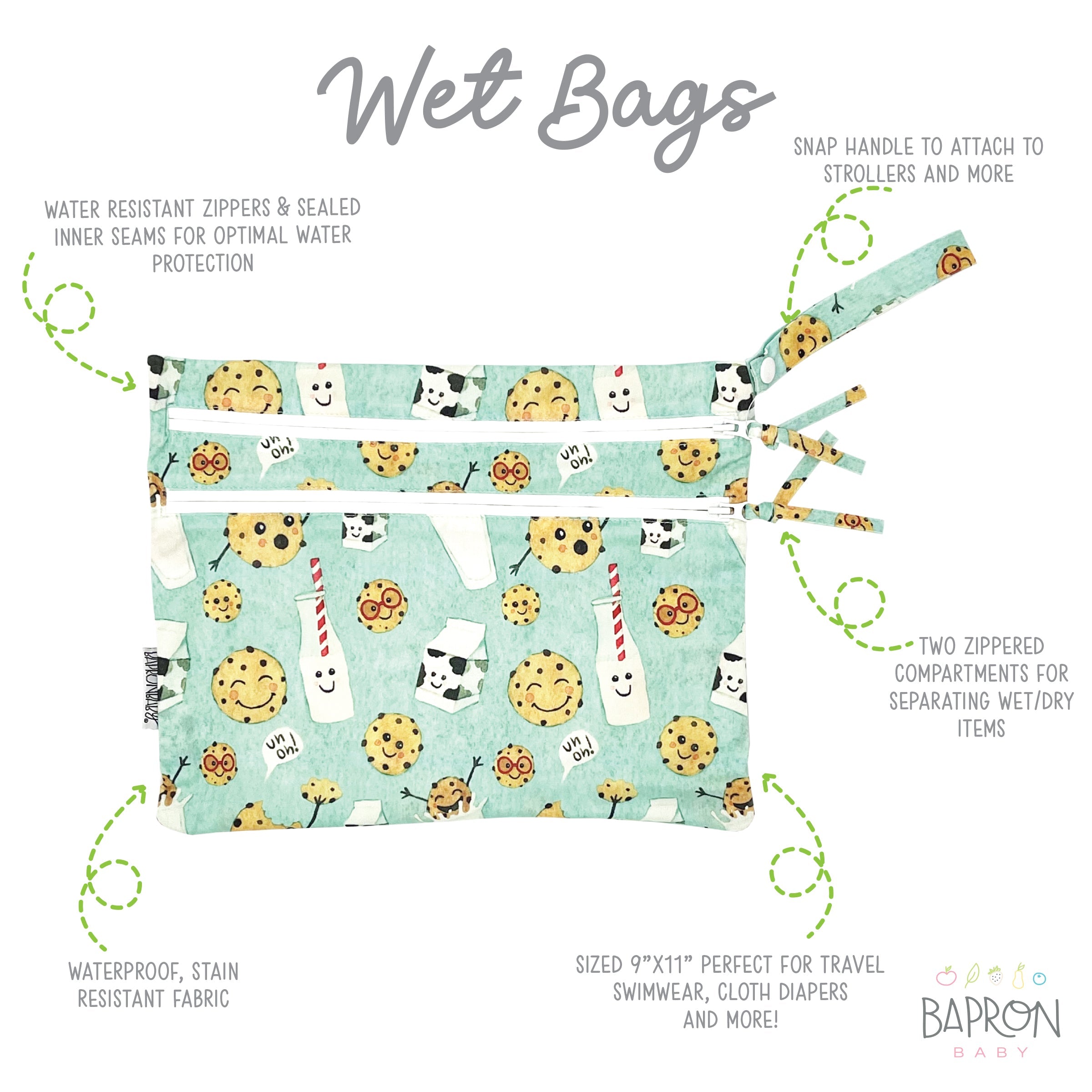 Cookies & Milk - Waterproof Wet Bag (For mealtime, on-the-go, and more!)  BapronBaby   