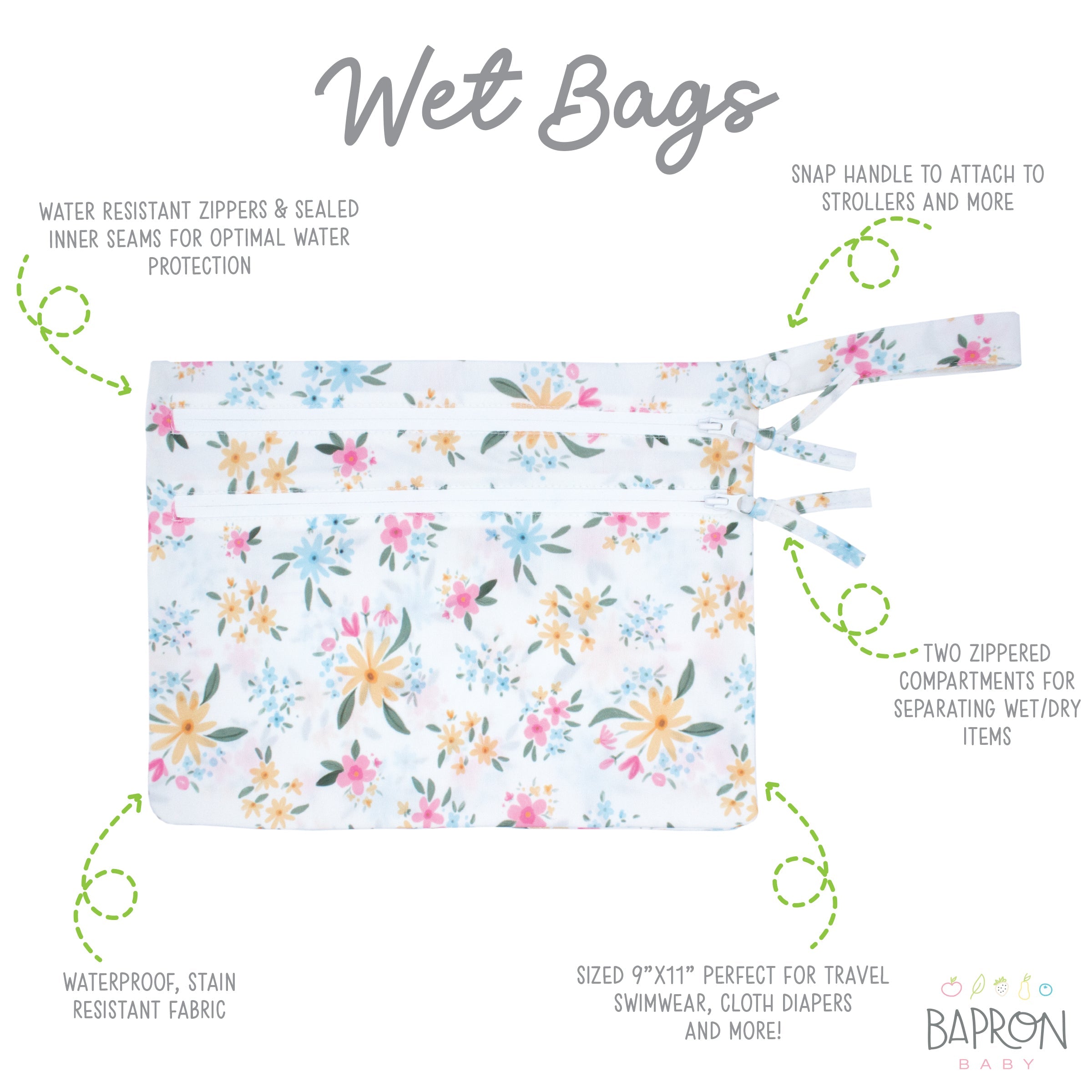 Pastel Floral - Waterproof Wet Bag (For mealtime, on-the-go, and more!)  BapronBaby   