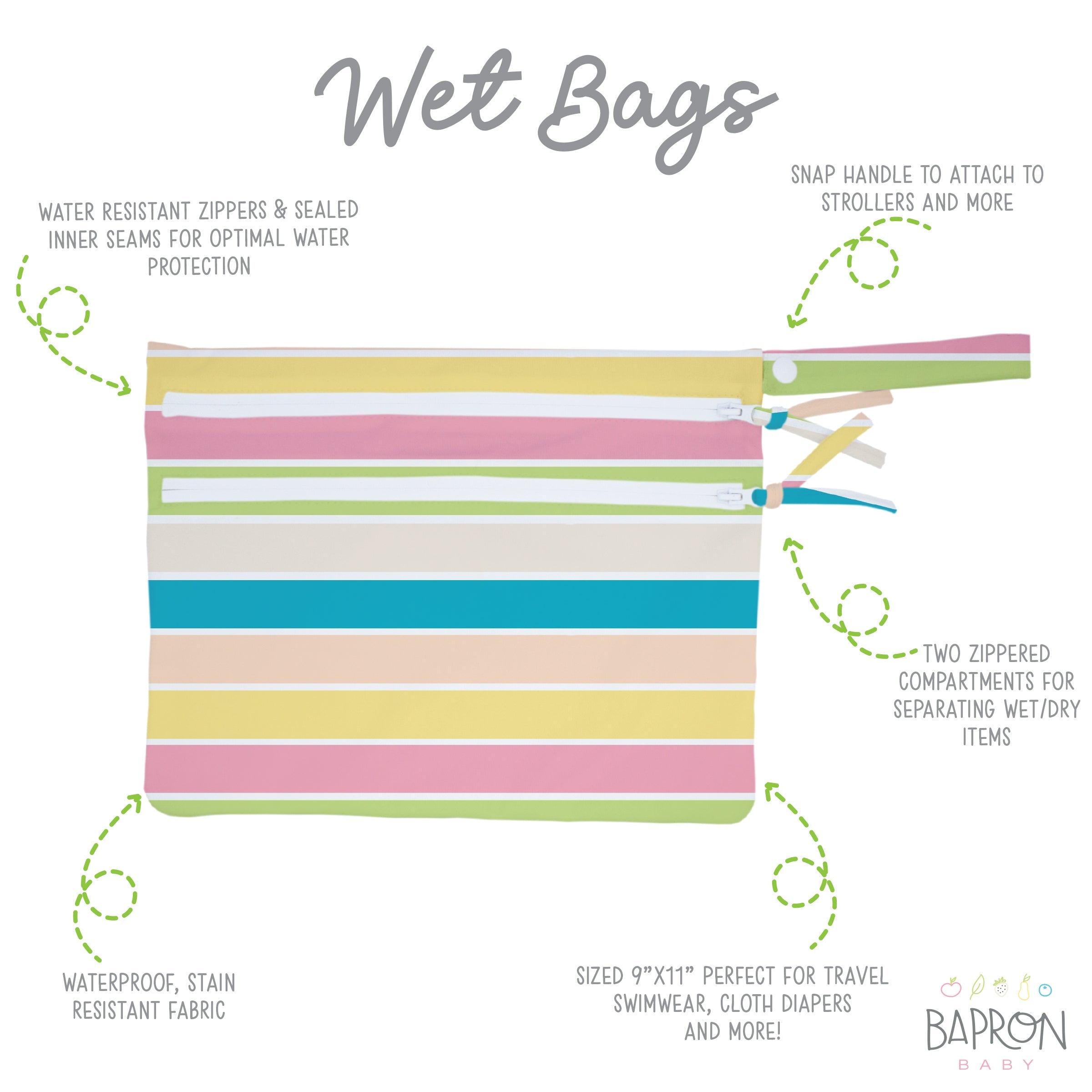 Rainbow Stripes - Waterproof Wet Bag (For mealtime, on-the-go, and more!)  BapronBaby   