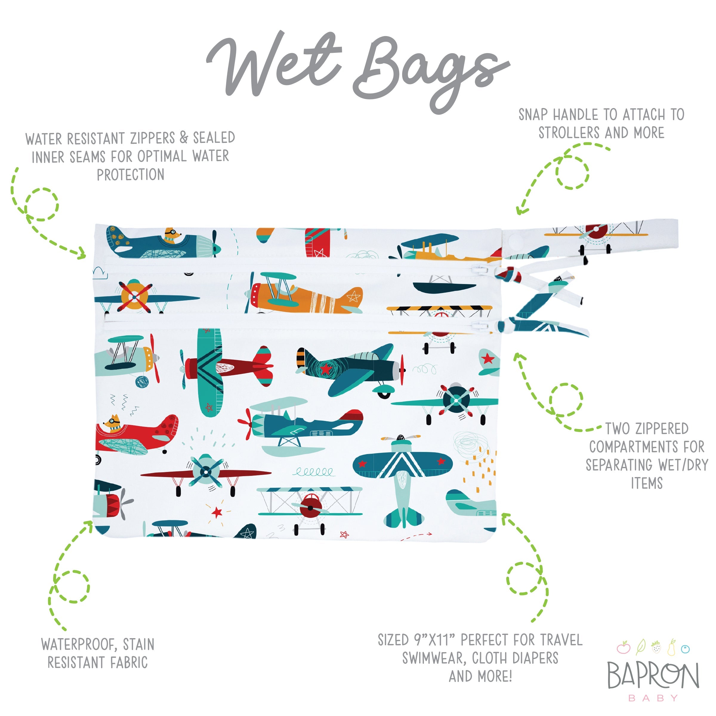 Retro Airplanes - Waterproof Wet Bag (For mealtime, on-the-go, and more!)  BapronBaby   