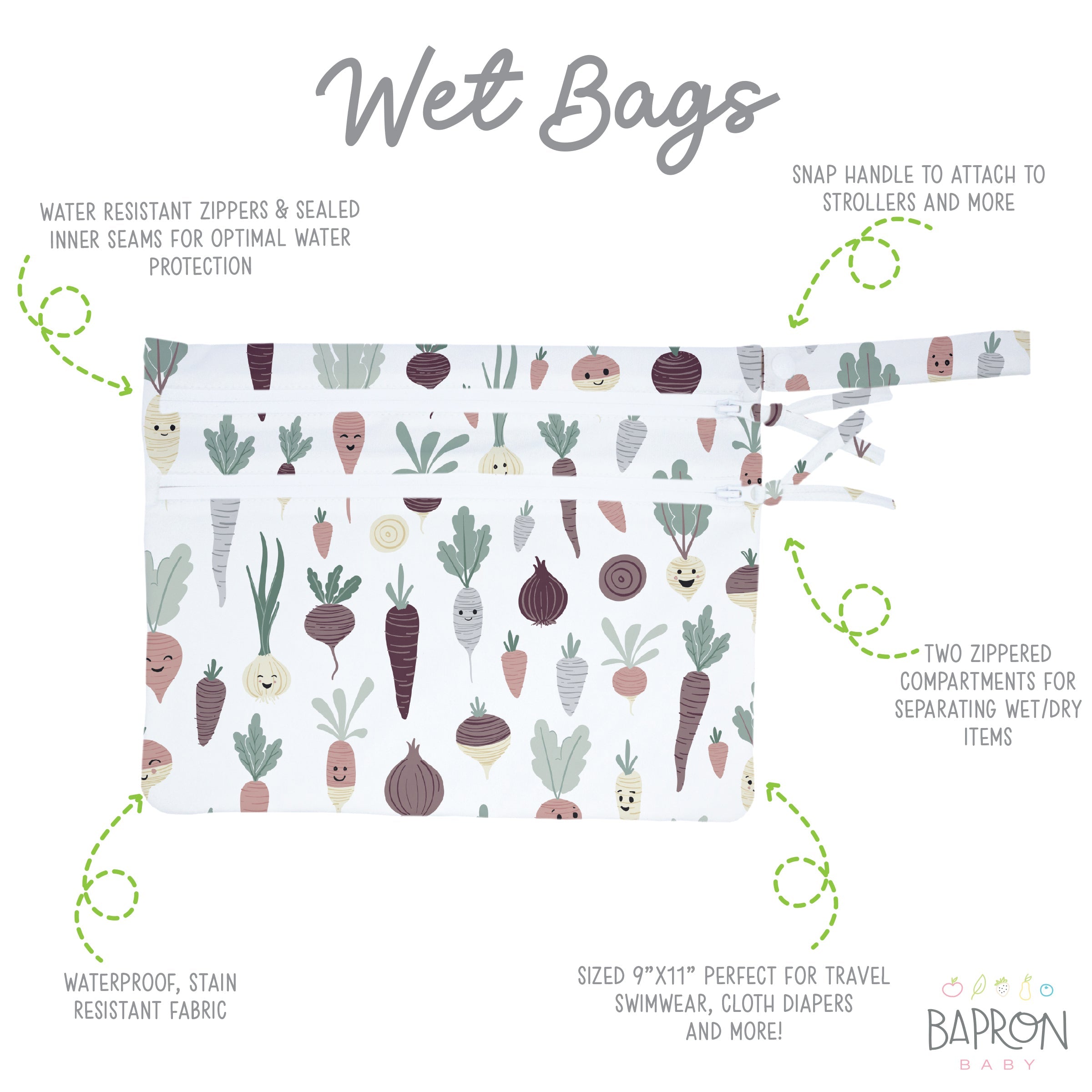 Root Veggies - Waterproof Wet Bag (For mealtime, on-the-go, and more!)  BapronBaby   