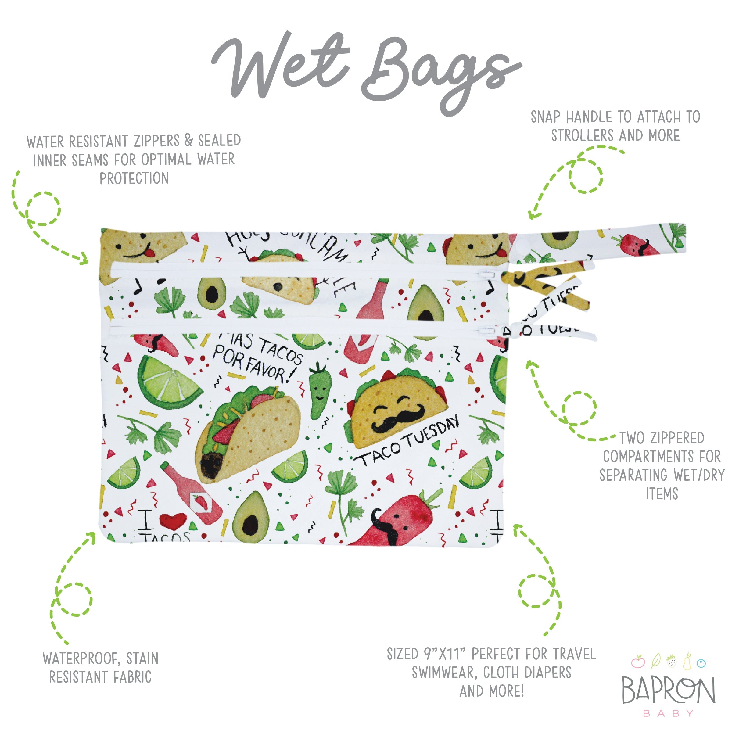 Taco Party - Waterproof Wet Bag (For mealtime, on-the-go, and more!)  BapronBaby   