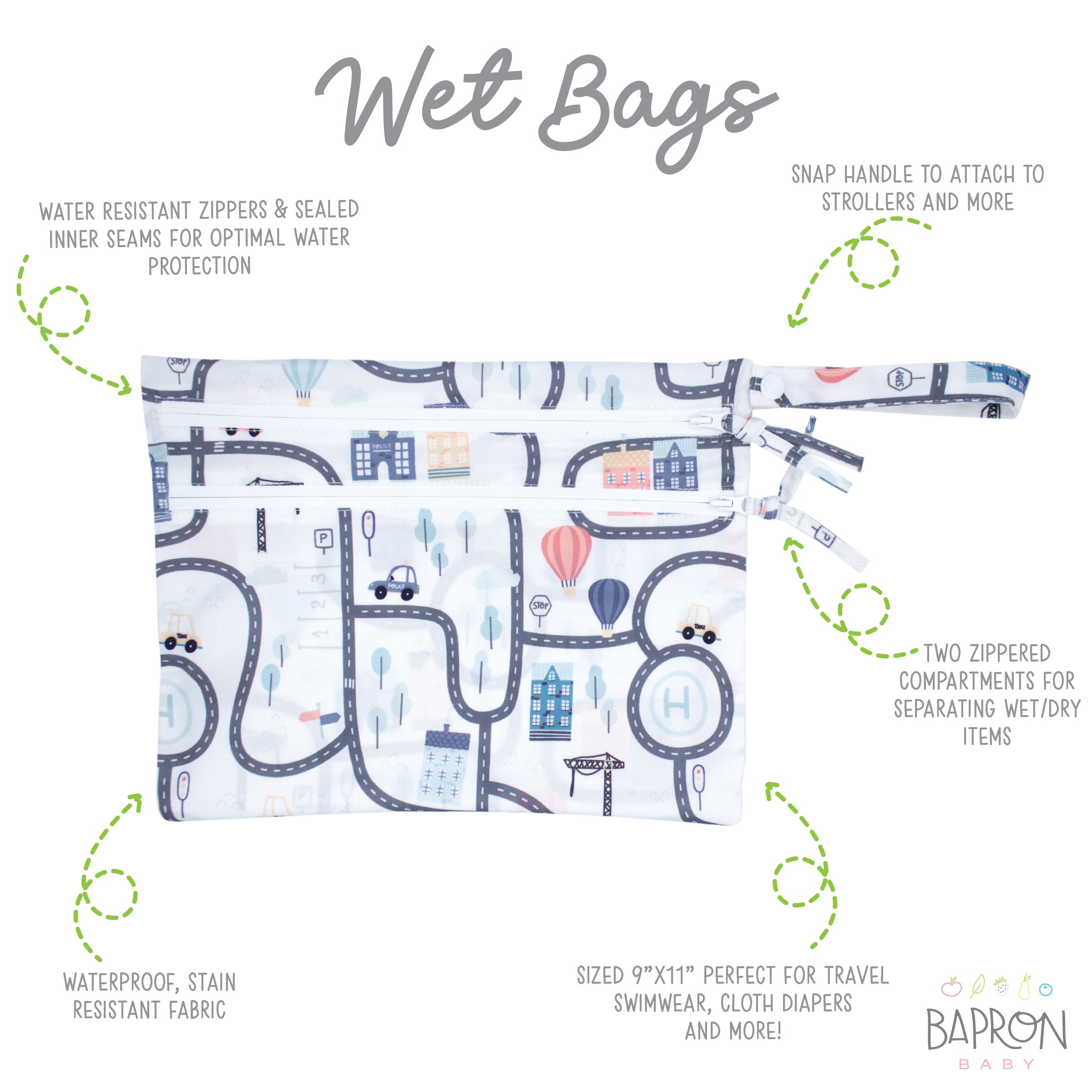 Tiny Town - Waterproof Wet Bag (For mealtime, on-the-go, and more!)  BapronBaby   