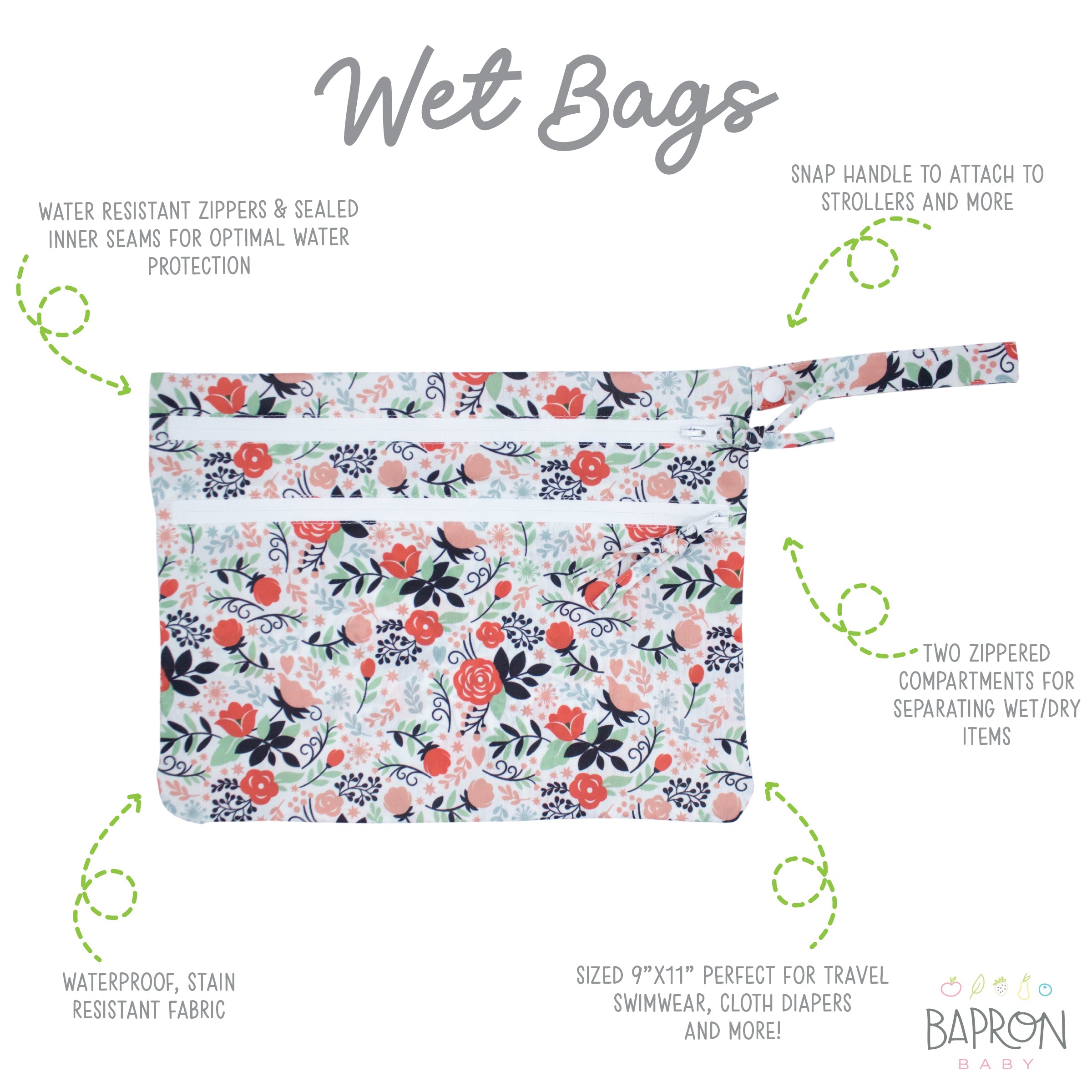 Vintage Rose - Waterproof Wet Bag (For mealtime, on-the-go, and more!)  BapronBaby   