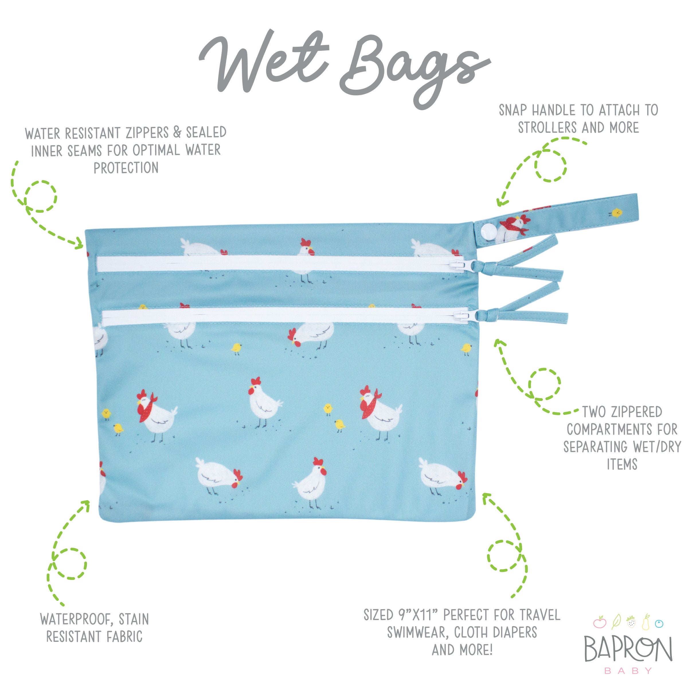 Little Chickies - Waterproof Wet Bag (For mealtime, on-the-go, and more!)  BapronBaby   