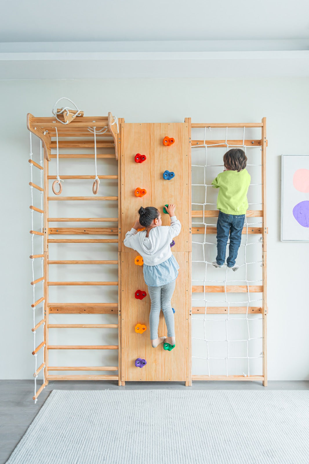 Walnut - 9-in-1 Swedish Ladder Wall Gym and Climber Indoor Avenlur.com   