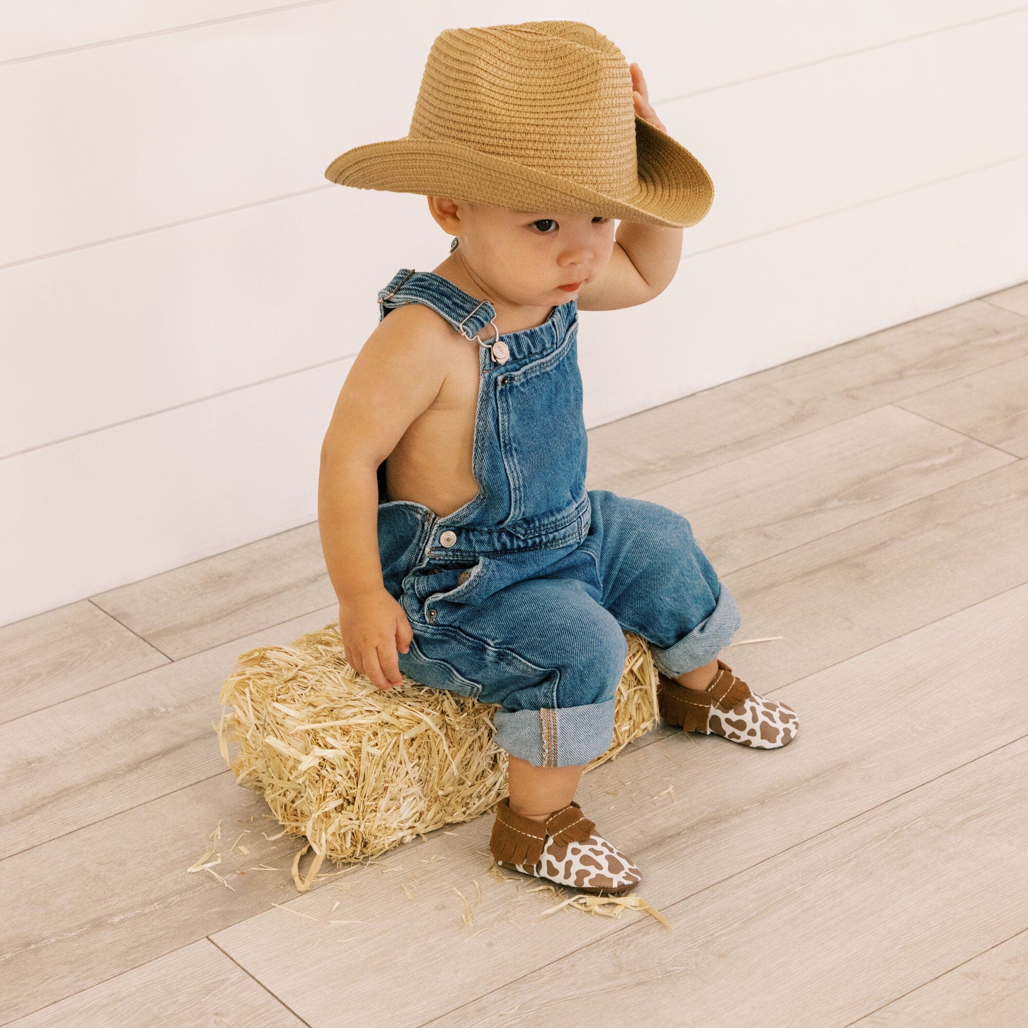 Suede Cow Print Moccasin Baby Shoe