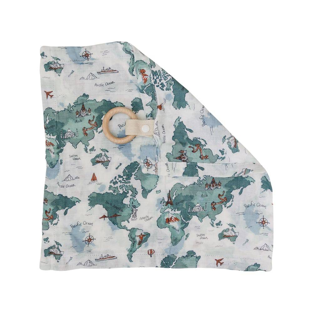 World Map Oh So Soft Muslin Teether Blanket Teether Blanket Bebe au Lait   