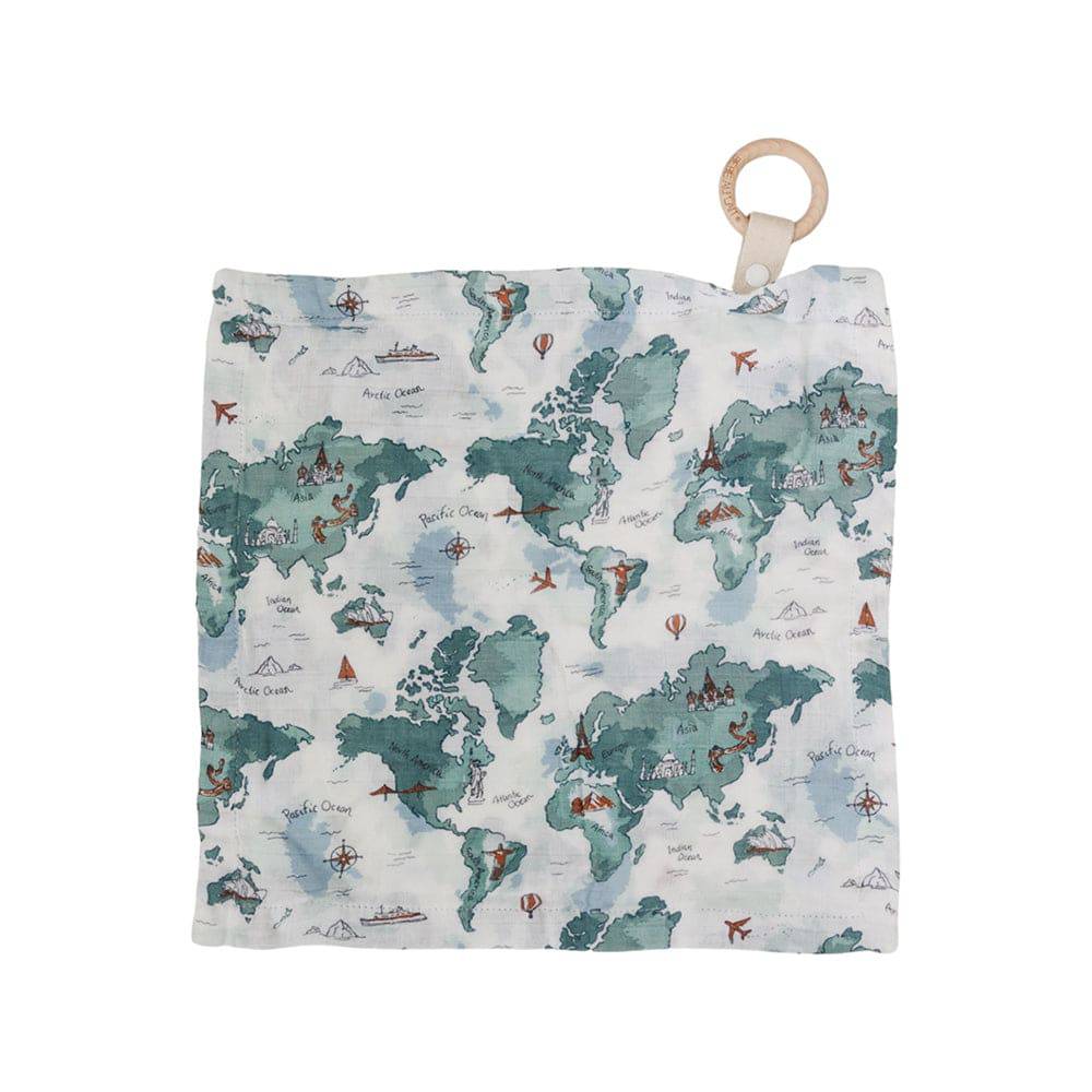 World Map Oh So Soft Muslin Teether Blanket Teether Blanket Bebe au Lait   