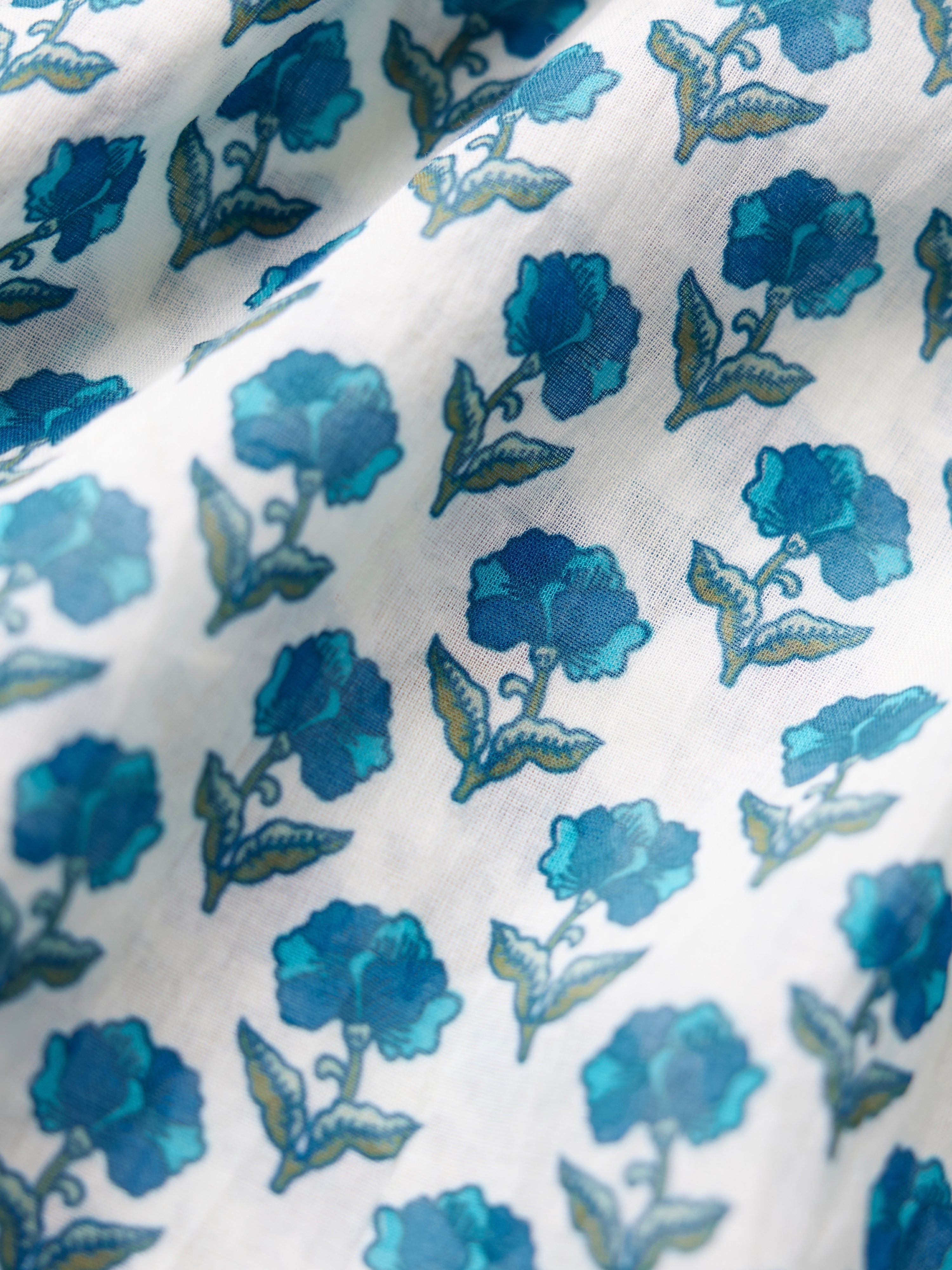 Rosie Midi Dress Nightgown - Ivory/Blue Bell Floral Print