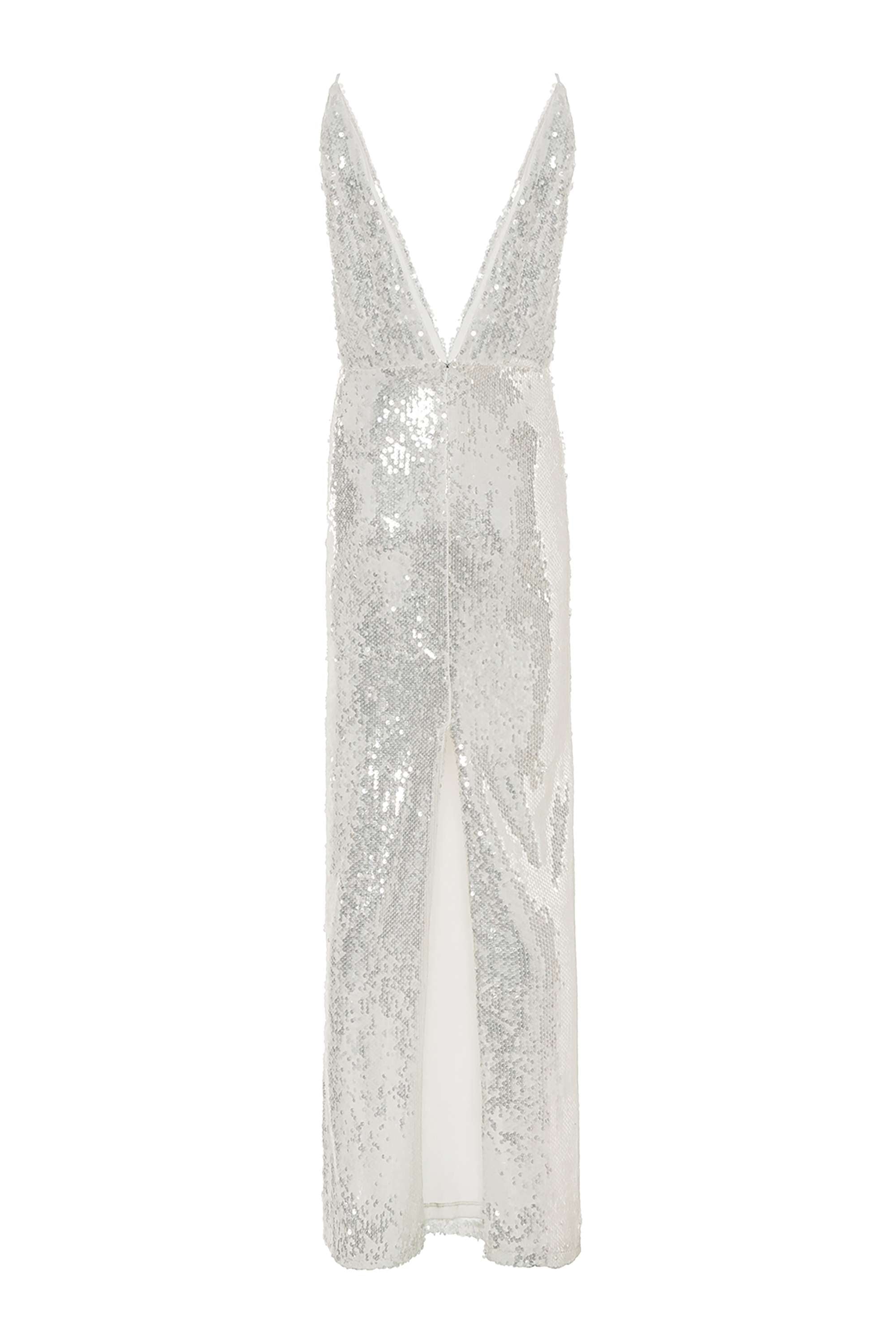 Sequined Thin Strap Long Dress - off-white
