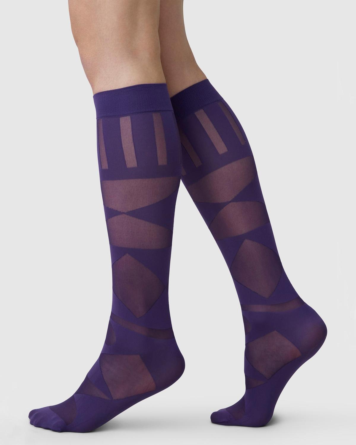 Kim Geometric Knee Highs - Plum