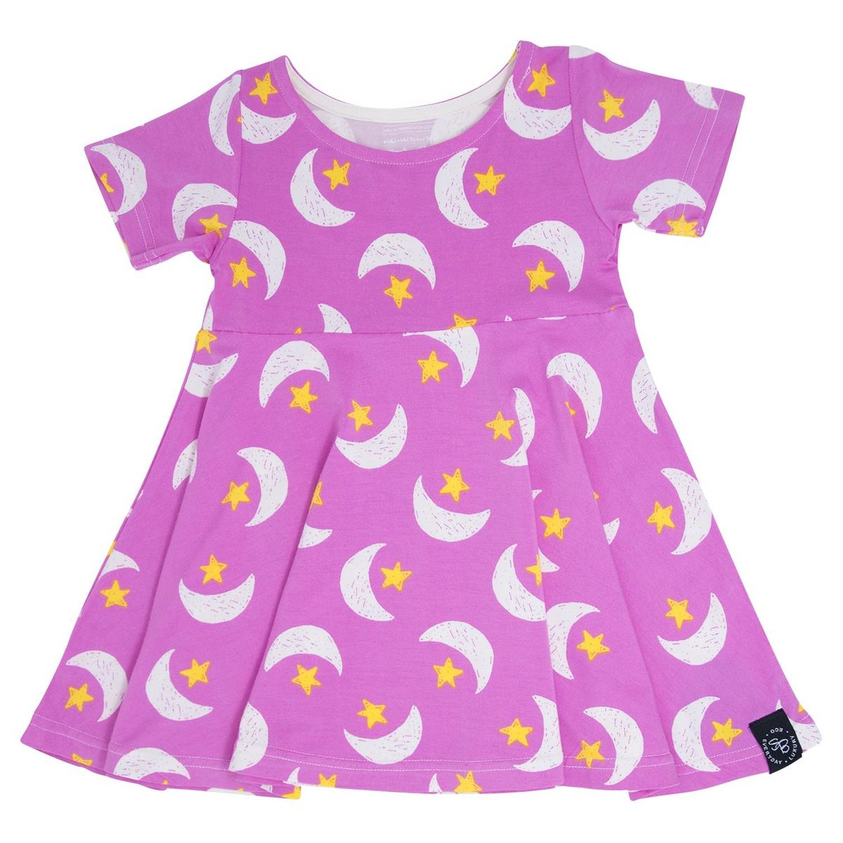 Swirly Girl Short Sleeve Dress - Stars & Moons