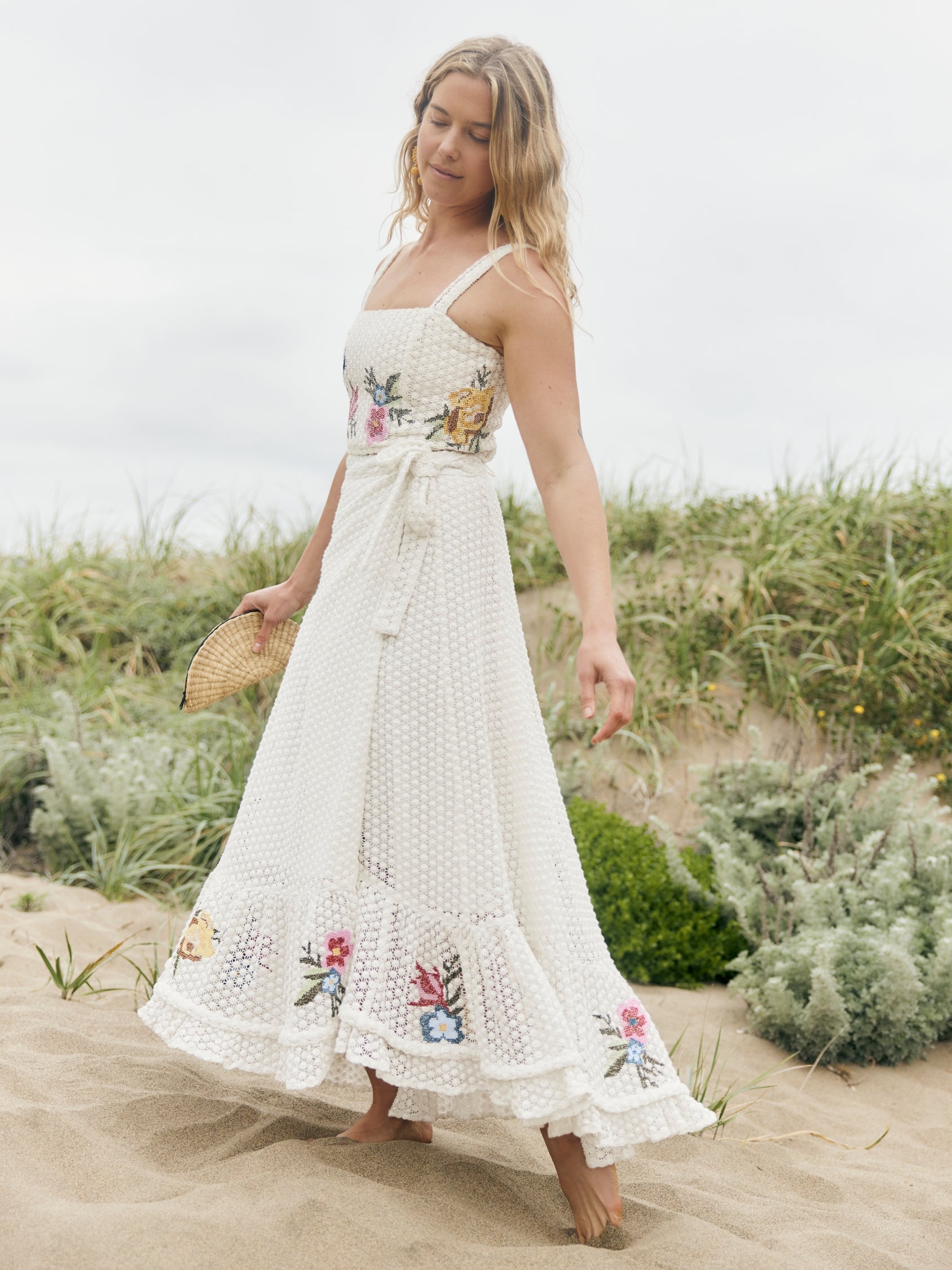 Camila Top - Cream Crochet/Multicolor Floral Embroidery