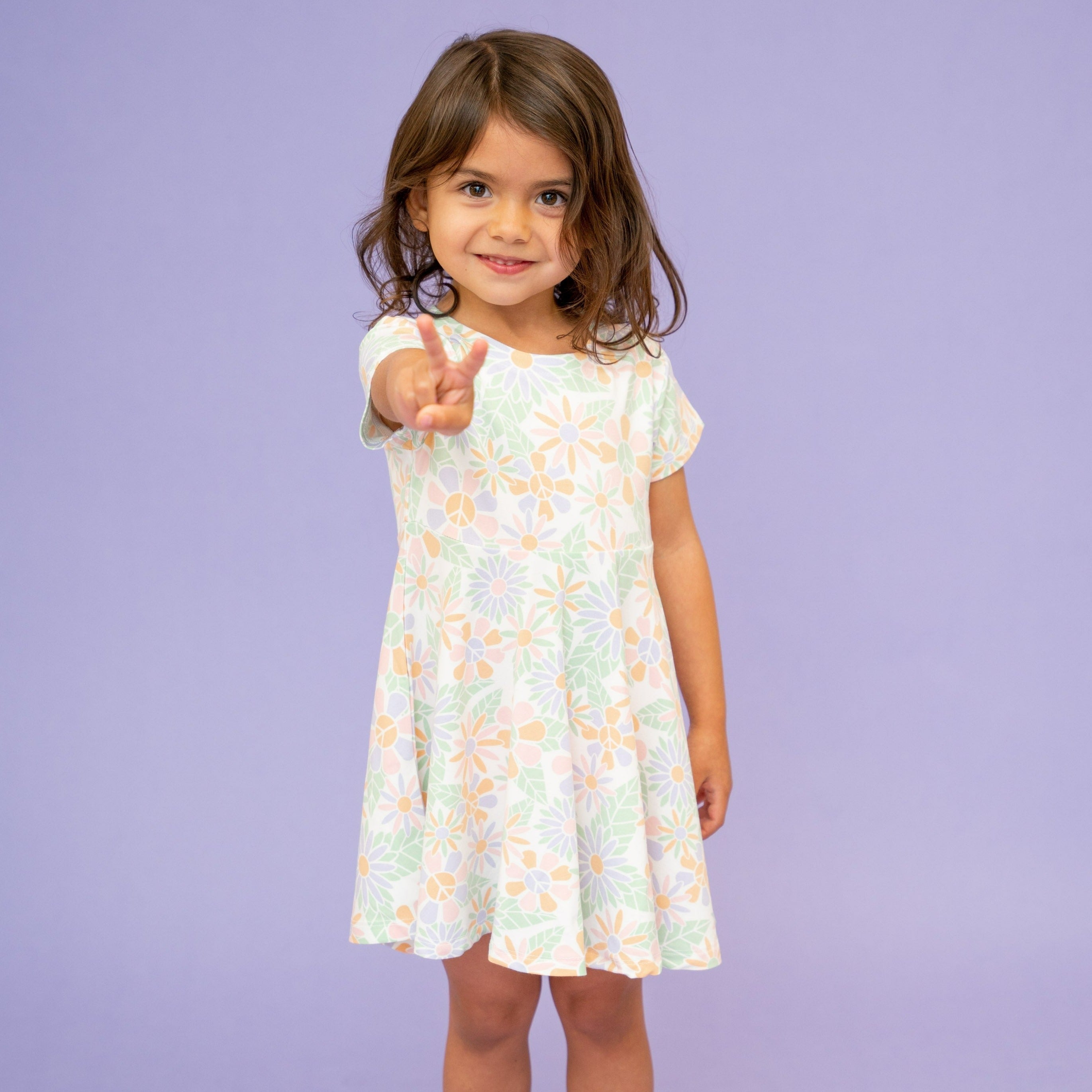 Swirly Girl Short Sleeve Dress - Groovy Flowers