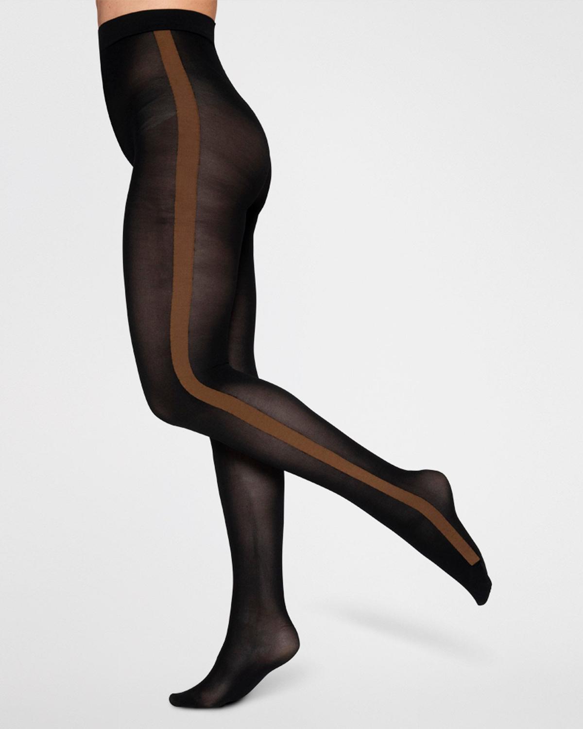 Andrea Stripe Tights - Black/Cognac
