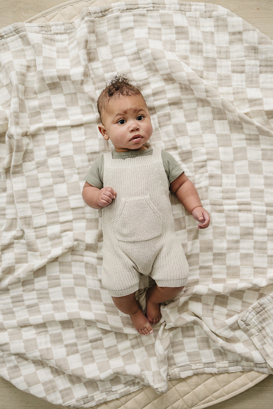 Oatmeal Pocket Knit Overalls  Mebie Baby   