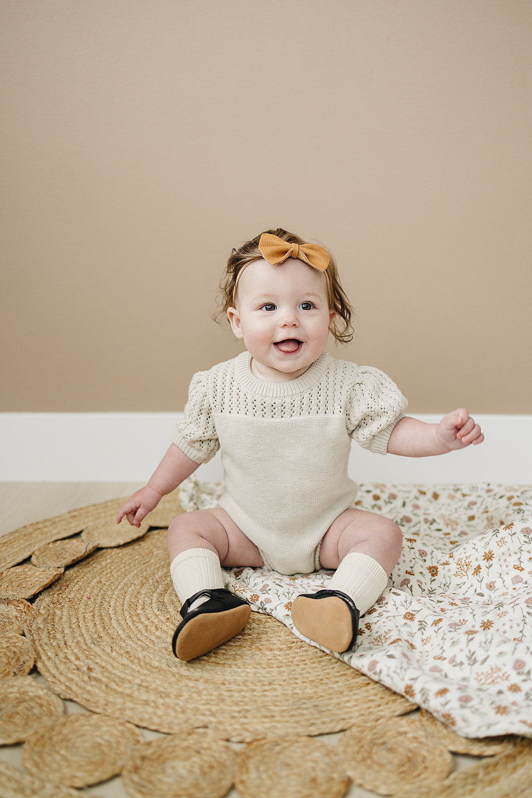 Oatmeal Knit Shirt Romper  Mebie Baby   